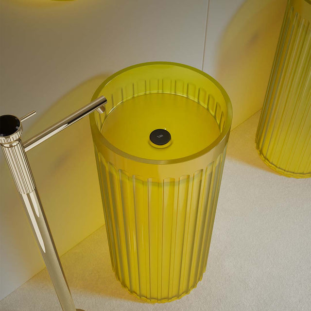 Lavoar freestanding, rotund, din rasina, galben transparent, 40 cm, finisaj mat, MonBlari