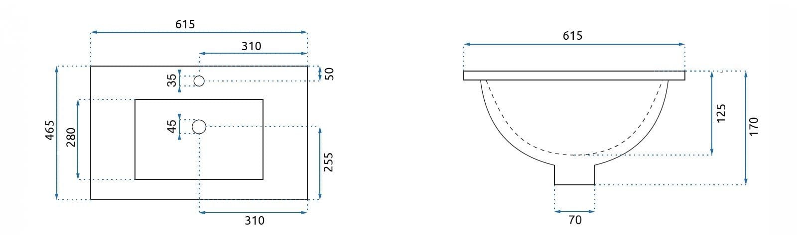 Lavoar încastrat Rea Dafne alb 60 cm