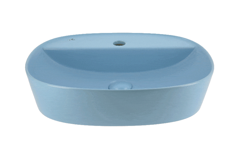 Lavoar oval pe blat albastru mat cu ventil inclus pentru baterii cu montaj pe lavoar 50x38 cm