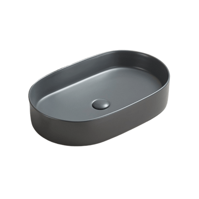 Lavoar oval pe blat gri mat cu ventil inclus 52x30 cm