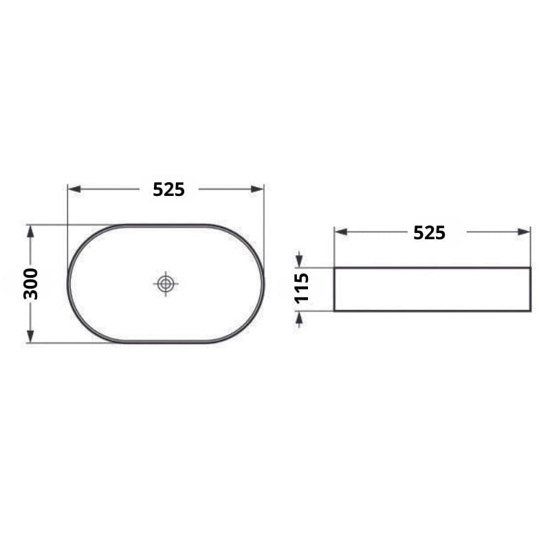 Lavoar oval pe blat gri mat cu ventil inclus 52x30 cm