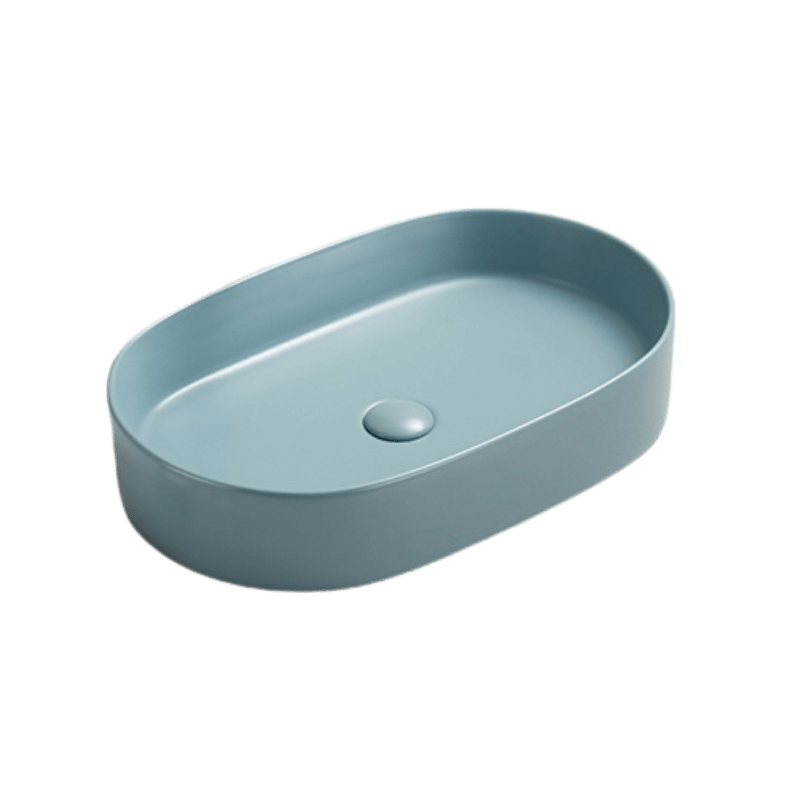 Lavoar oval pe blat verde deschis mat cu ventil inclus 52x30 cm