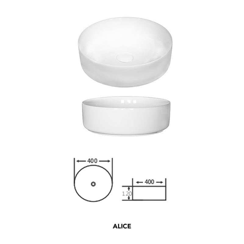 Lavoar pe blat Alice Fluminia, rotund, 40 cm, alb