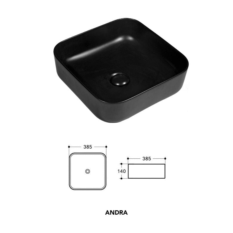 Lavoar pe blat Andra Fluminia, 38.5x38.5 cm, negru mat
