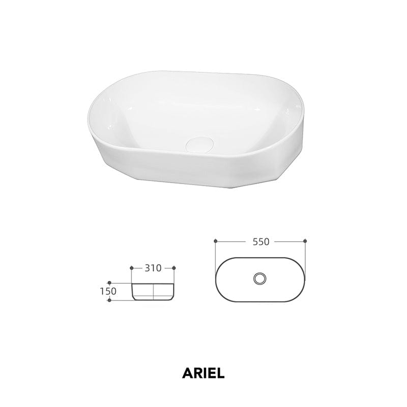 Lavoar pe blat Ariel  Fluminia, 55x31  cm, oval, alb