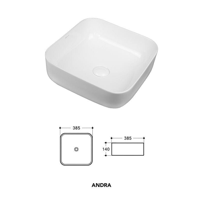 Lavoar pe blat Art Basin Andra Fluminia, 38.5 cm, patrat, alb