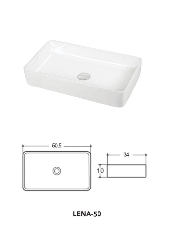 Lavoar pe blat Art Basin Lena-50 Fluminia, 50.5x34 cm, dreptunghiular, alb