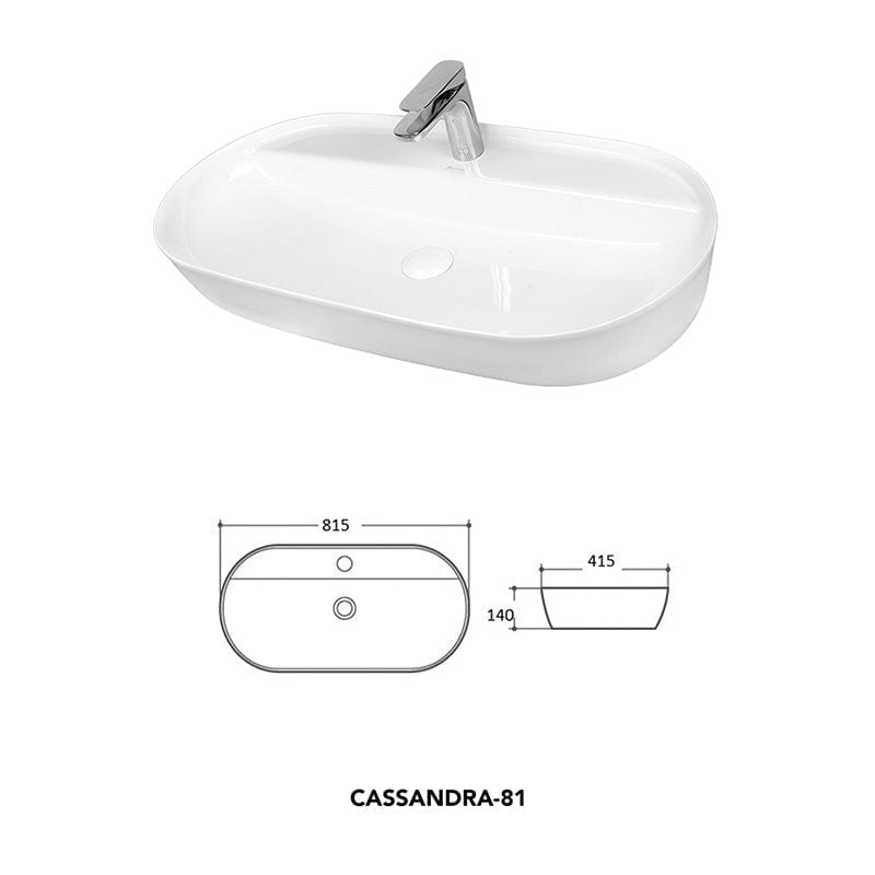 Lavoar pe blat Cassandra 81 Fluminia, 81.5x41.5 cm, oval, alb