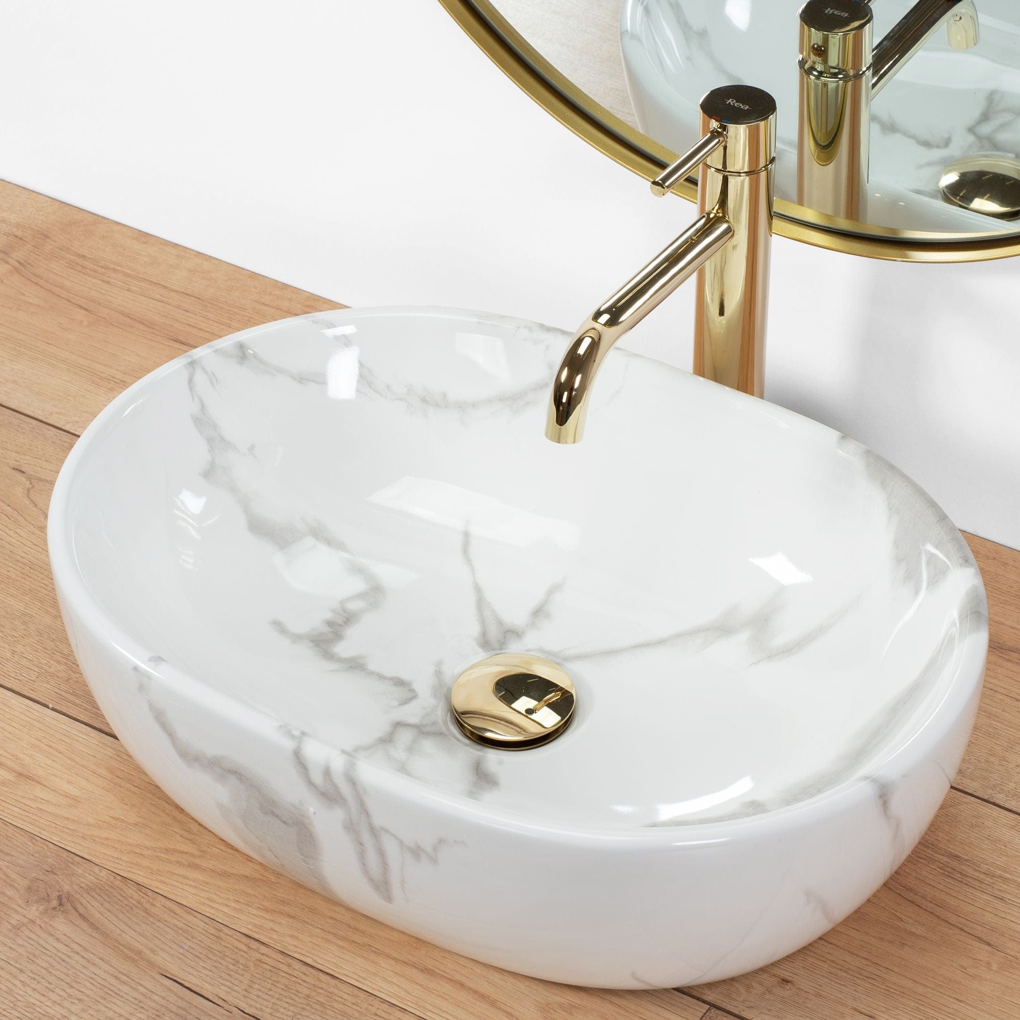 Lavoar pe blat ceramic Rea Amelia Marmo  , latime de 34.5  cm,  imitatie piatra