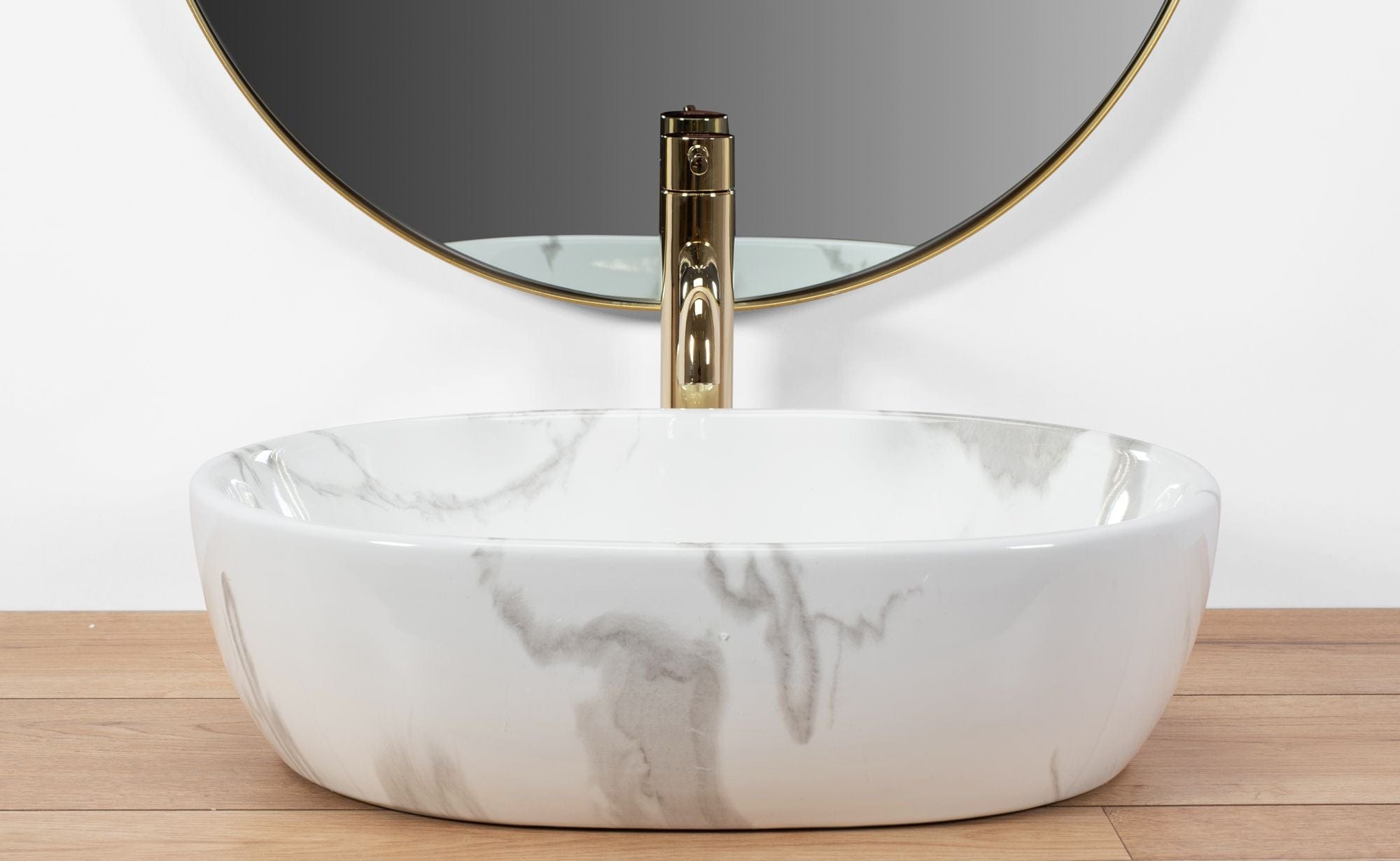 Lavoar pe blat ceramic Rea Amelia Marmo  , latime de 34.5  cm,  imitatie piatra