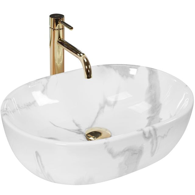 Lavoar pe blat ceramic Rea Amelia Marmo  , latime de 34.5  cm,  imitatie piatra