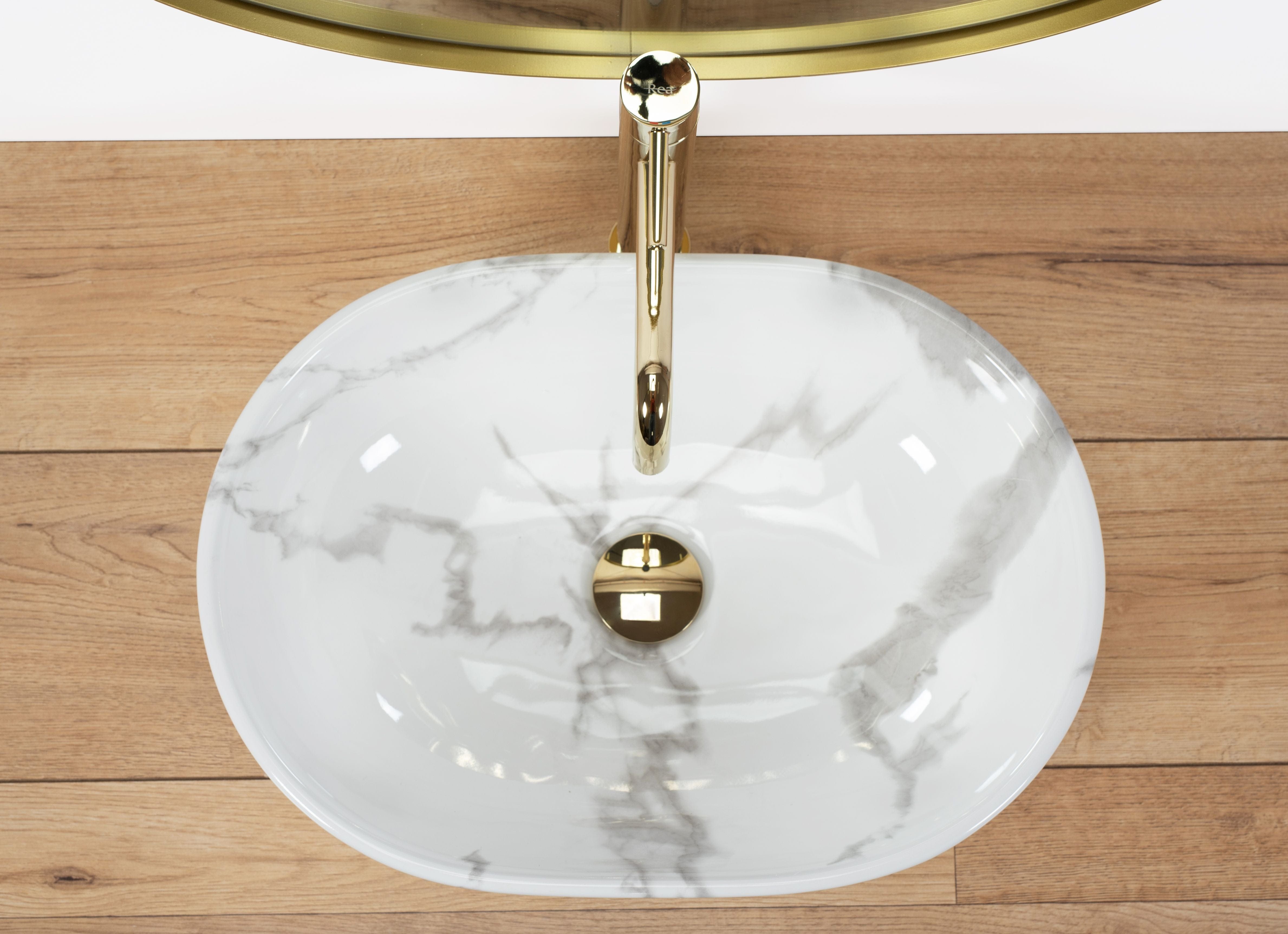 Lavoar pe blat ceramic Rea Amelia Marmo  , latime de 34.5  cm,  imitatie piatra