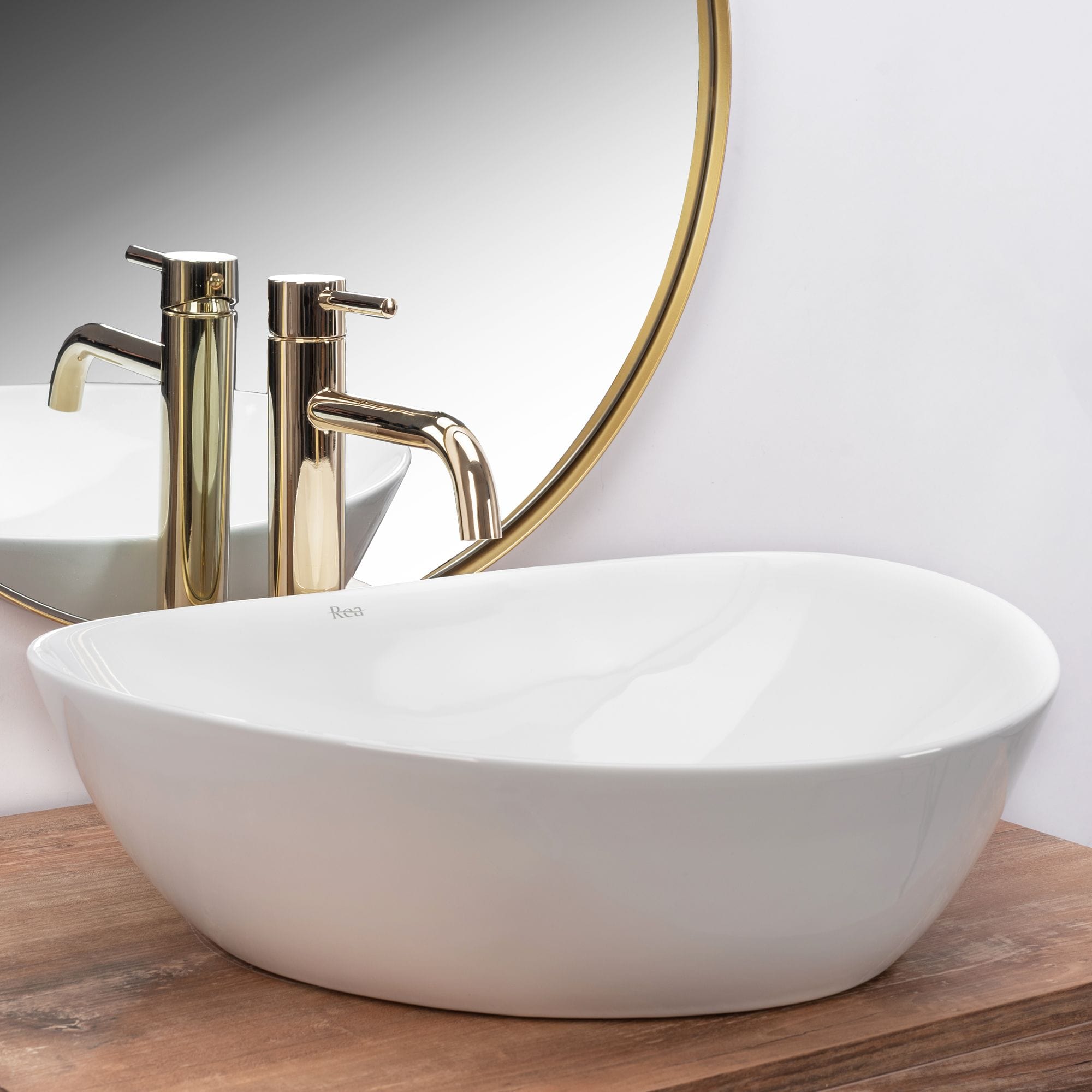 Lavoar pe blat ceramic Rea Andrea  , latime de 43 cm,  alb