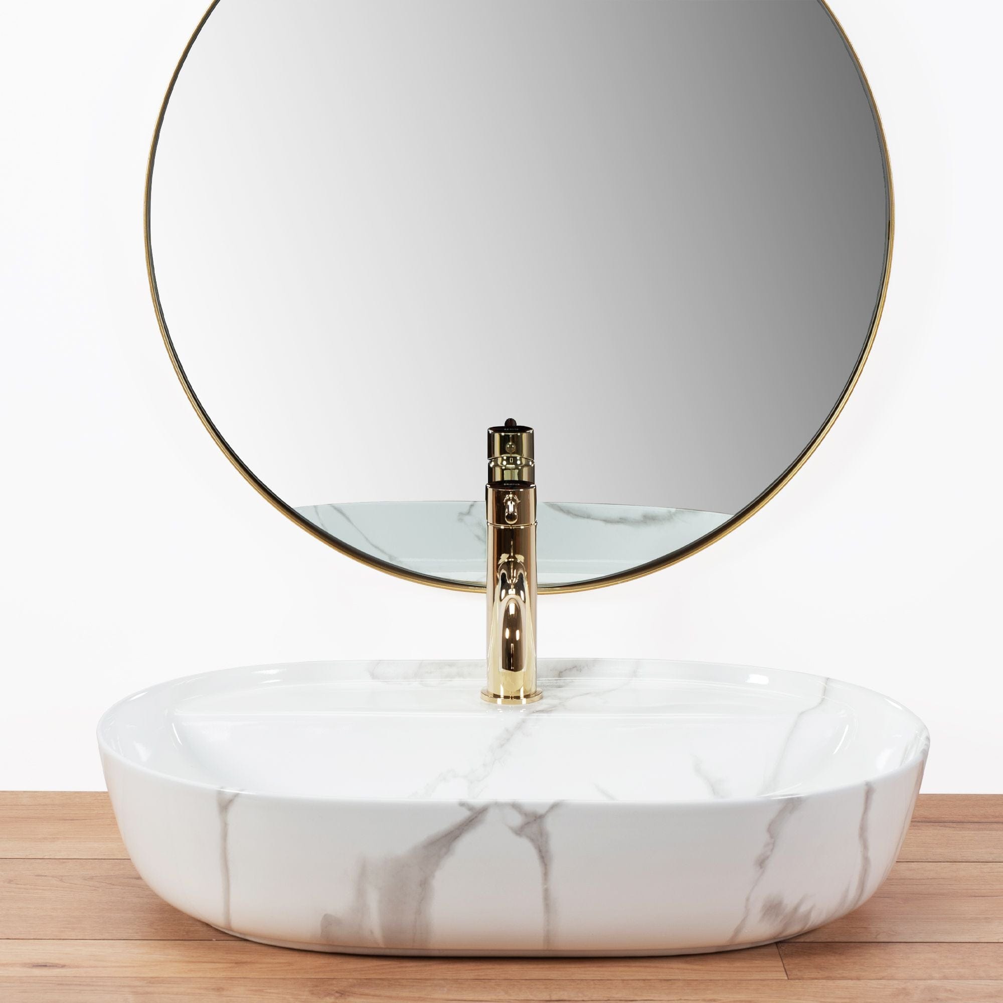 Lavoar pe blat ceramic Rea Aura 61 , latime de 41 cm, imitatie marmura