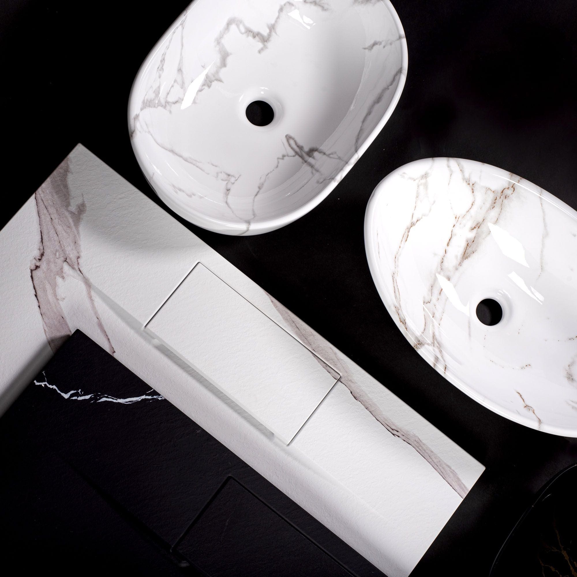 Lavoar pe blat ceramic Rea Aura 61 , latime de 41 cm, imitatie marmura