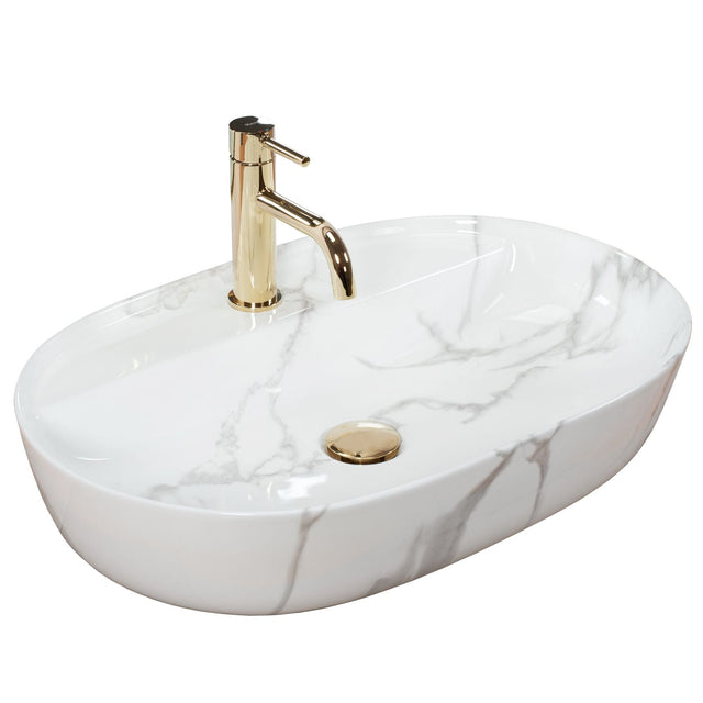 Lavoar pe blat ceramic Rea Aura 61 , latime de 41 cm, imitatie marmura