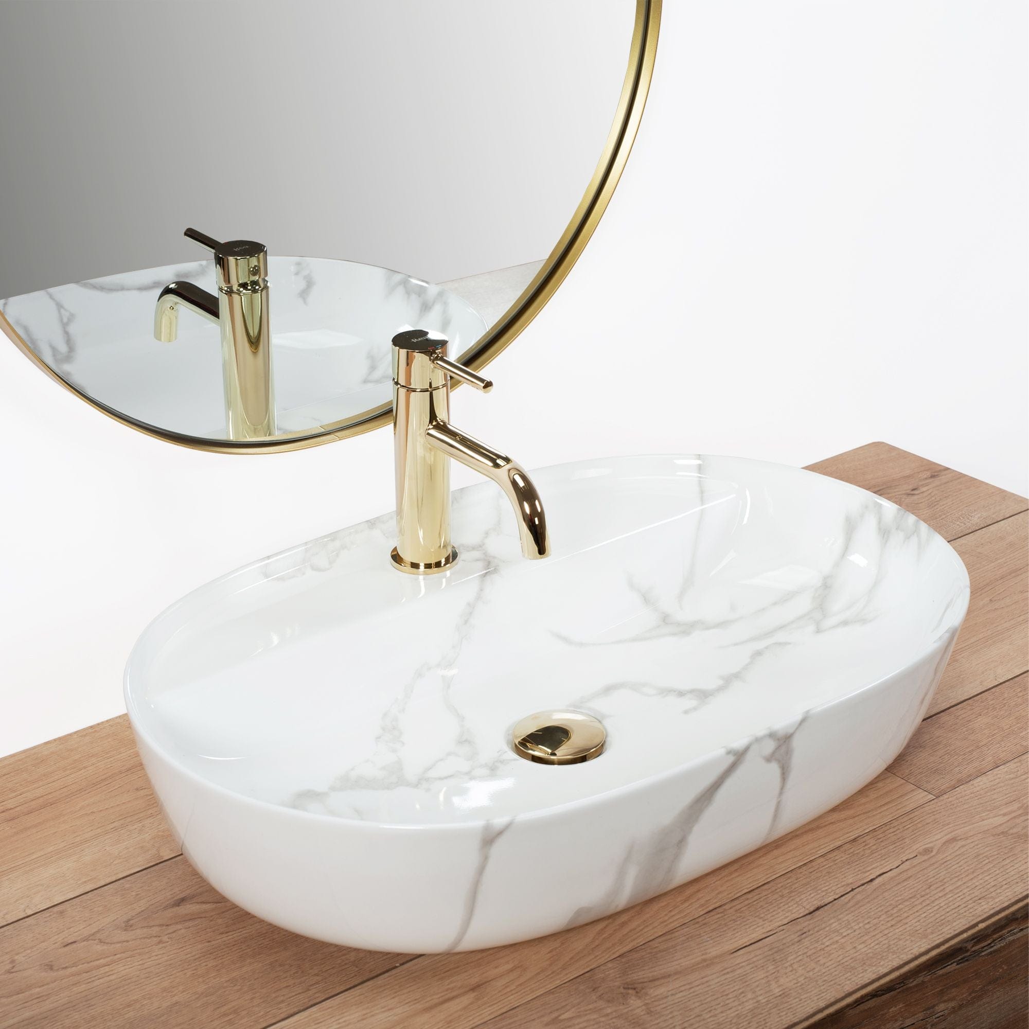 Lavoar pe blat ceramic Rea Aura 61 , latime de 41 cm, imitatie marmura