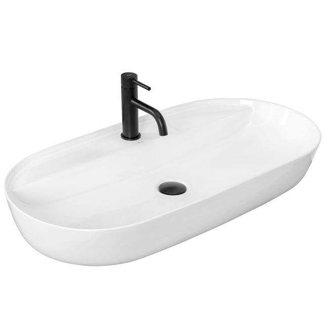 Lavoar pe blat ceramic Rea Aura 81 , latime de 41 cm, alb