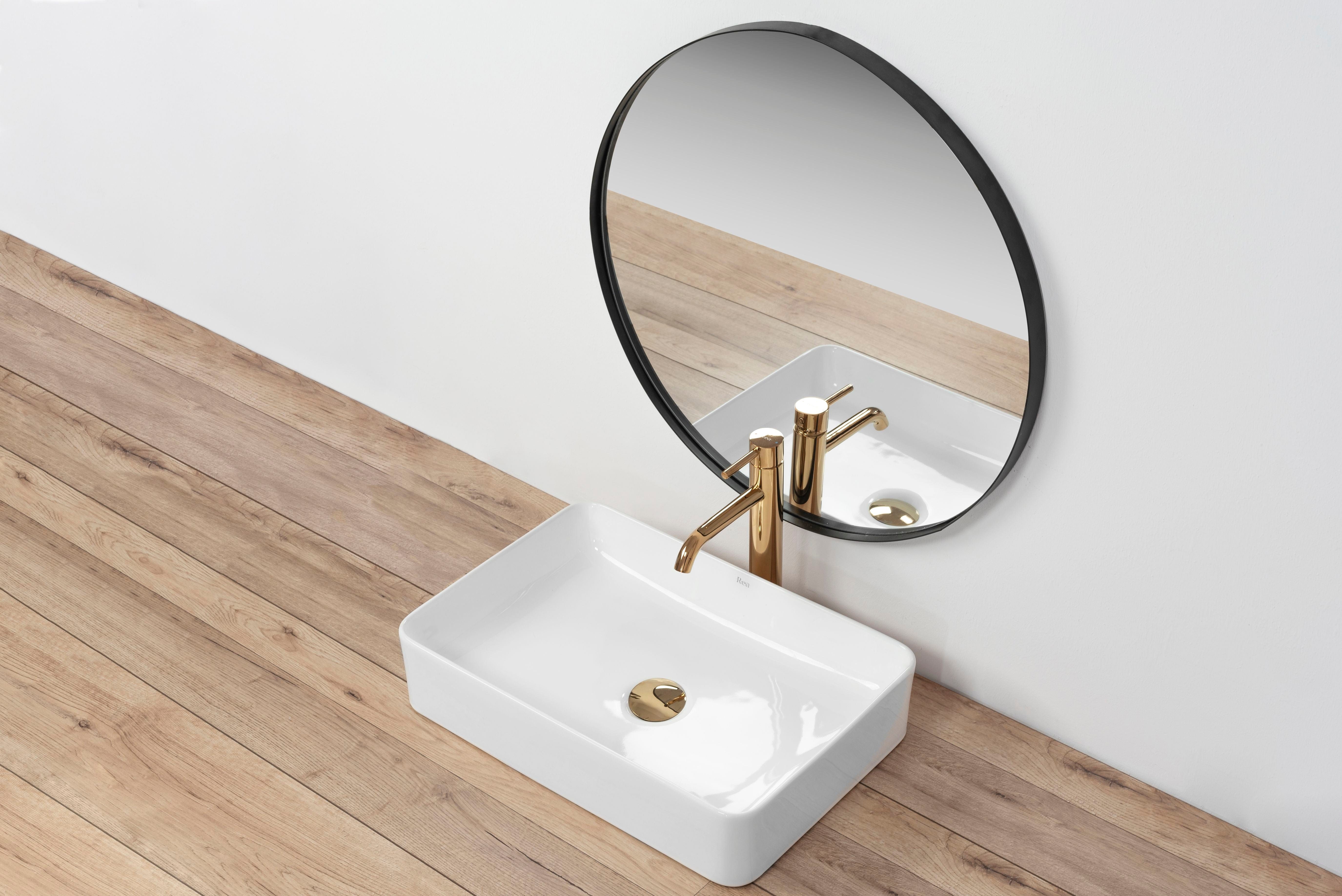 Lavoar pe blat ceramic Rea Avia  , latime de 34.5 cm,  alb