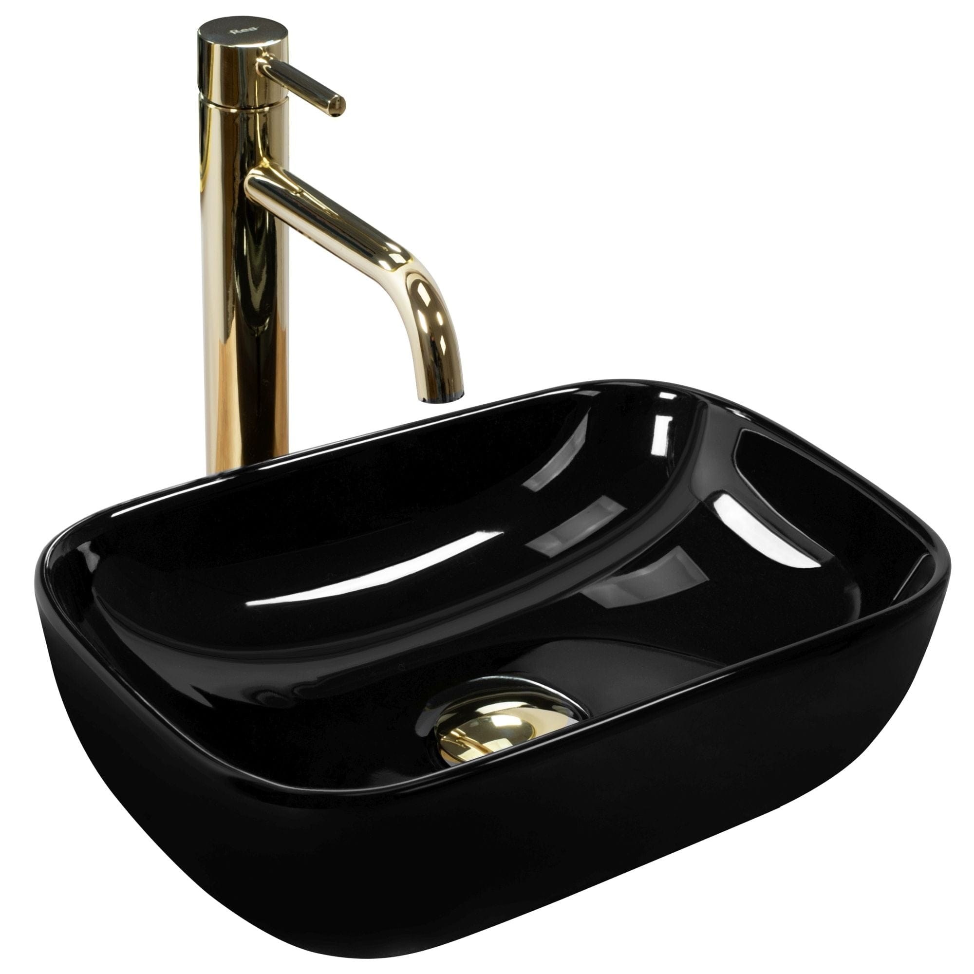 Lavoar pe blat ceramic Rea Belinda Mini , latime de 25.5 cm, negru lucios