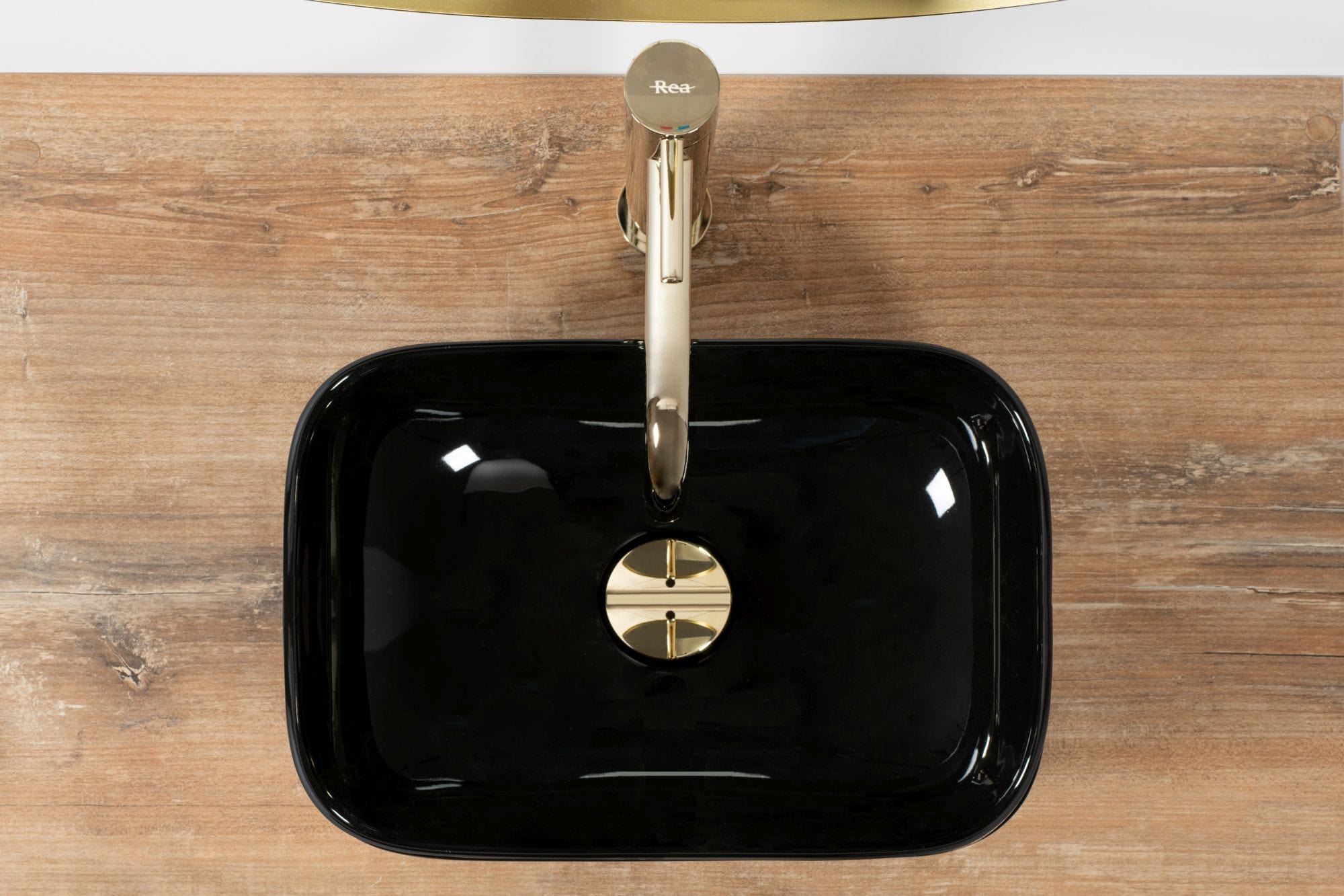 Lavoar pe blat ceramic Rea Belinda Mini , latime de 25.5 cm, negru lucios