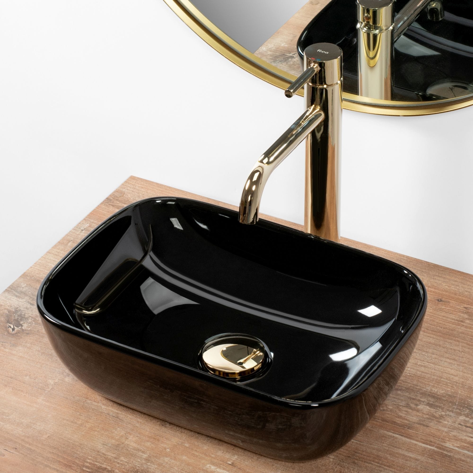 Lavoar pe blat ceramic Rea Belinda Mini , latime de 25.5 cm, negru lucios