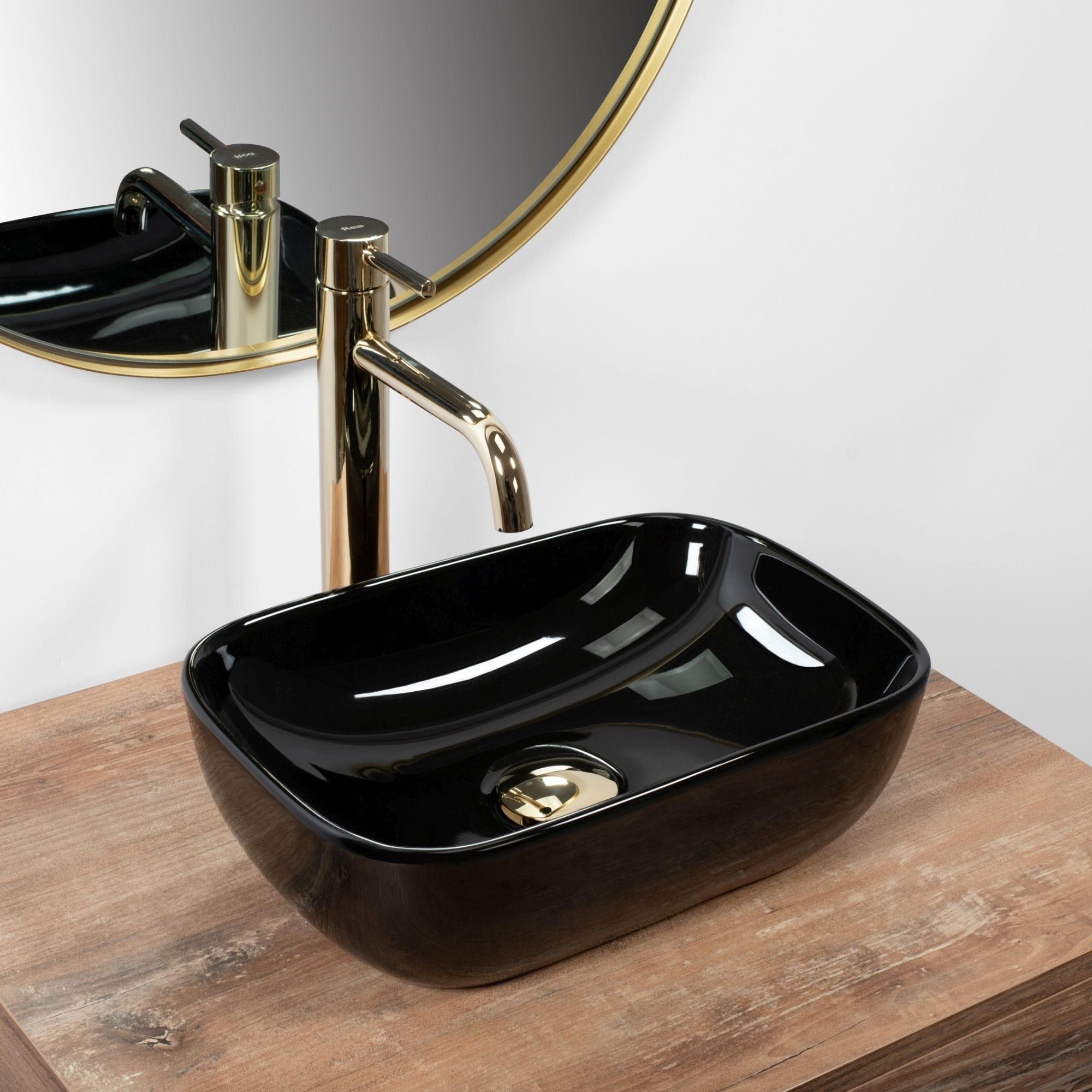 Lavoar pe blat ceramic Rea Belinda Mini , latime de 25.5 cm, negru lucios