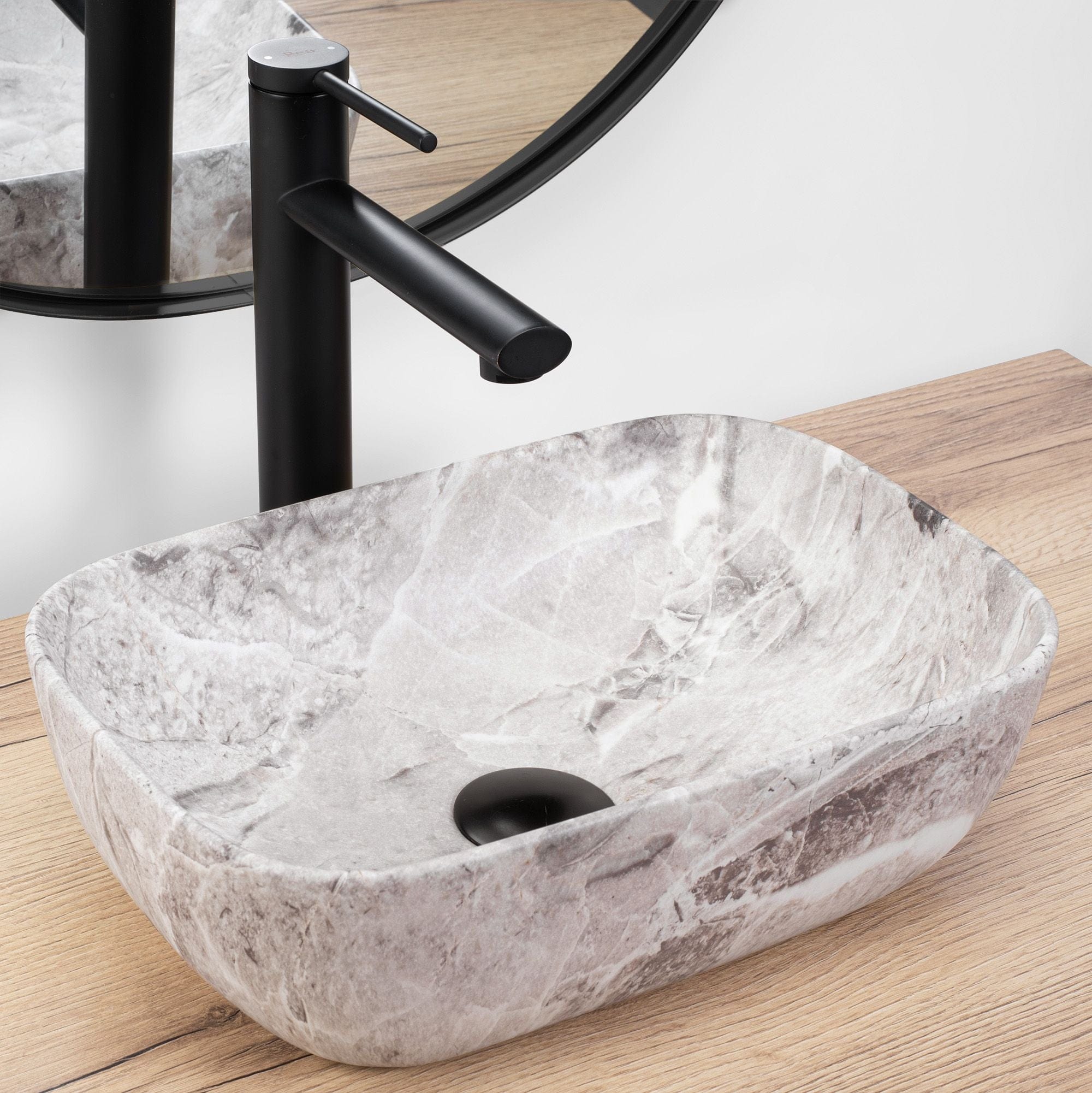 Lavoar pe blat ceramic Rea Belinda Mini Stone , latime de 25.5 cm, imitatie piatra