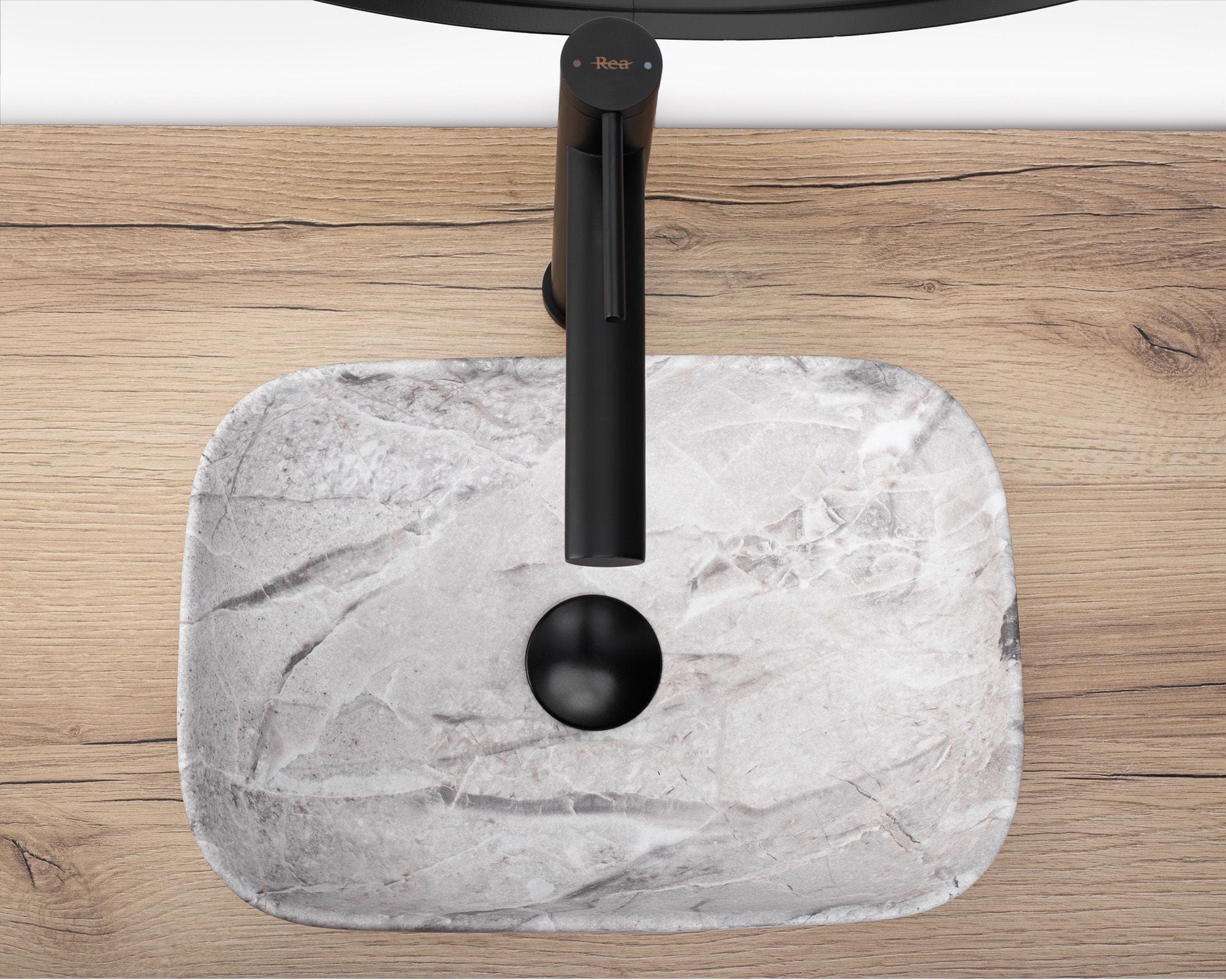 Lavoar pe blat ceramic Rea Belinda Mini Stone , latime de 25.5 cm, imitatie piatra