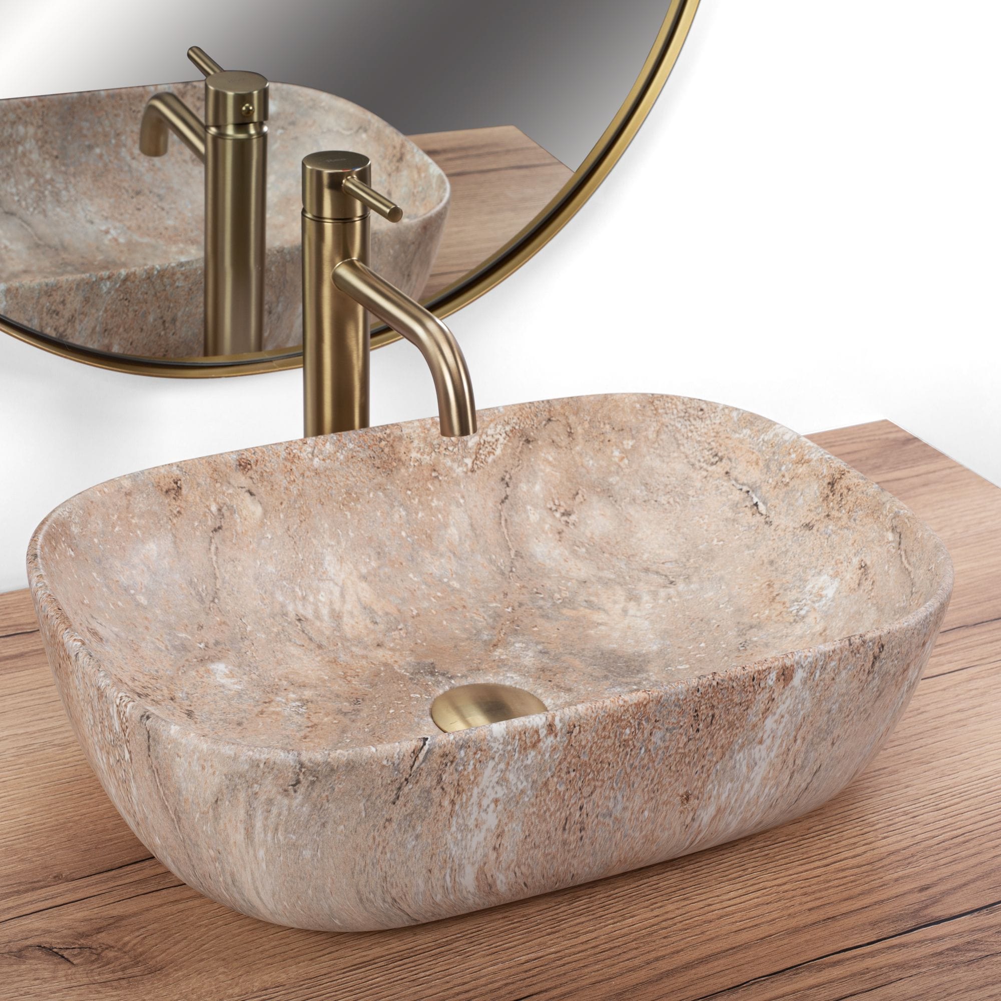 Lavoar pe blat ceramic Rea Belinda Savana , latime de 34 cm, imitatie piatra