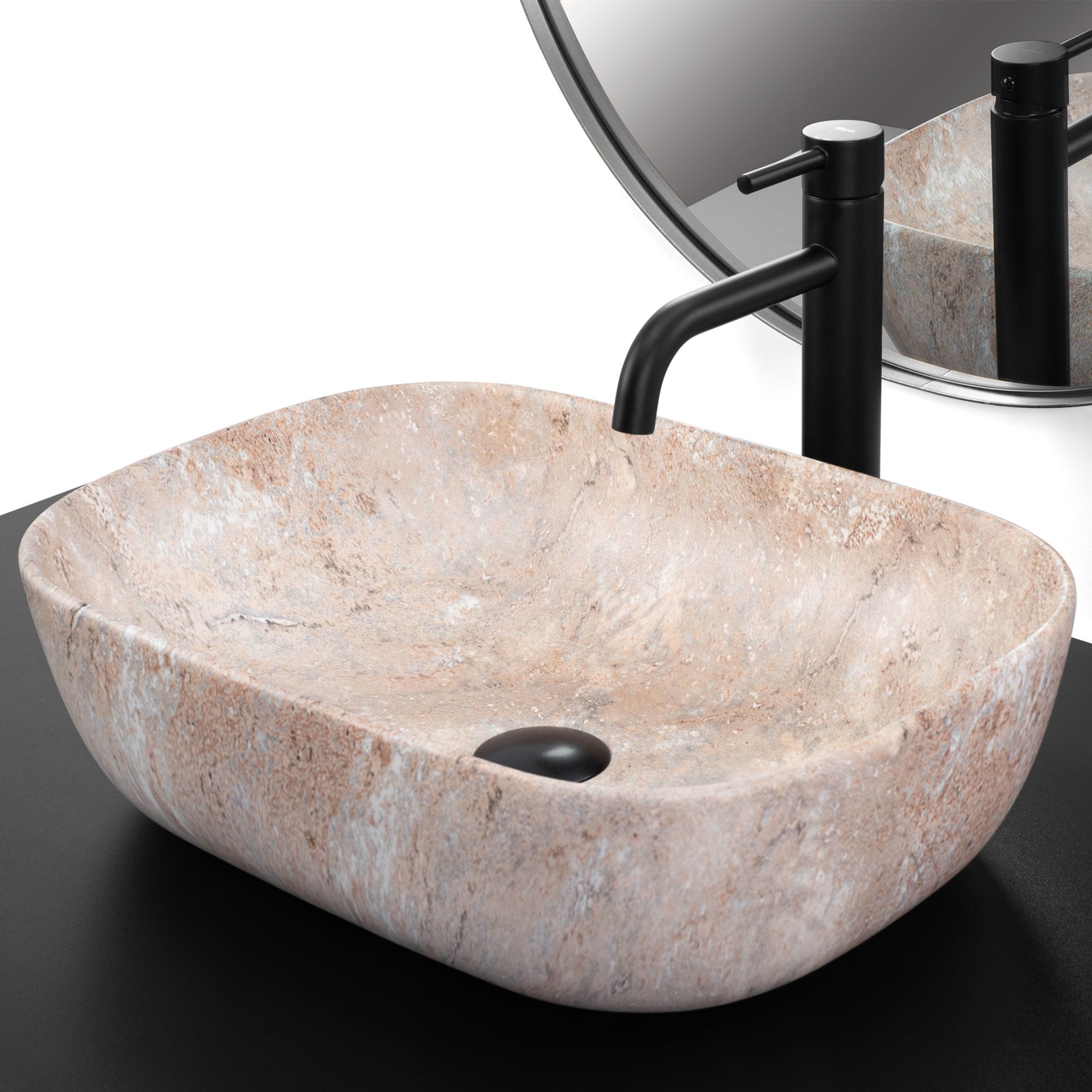 Lavoar pe blat ceramic Rea Belinda Savana , latime de 34 cm, imitatie piatra