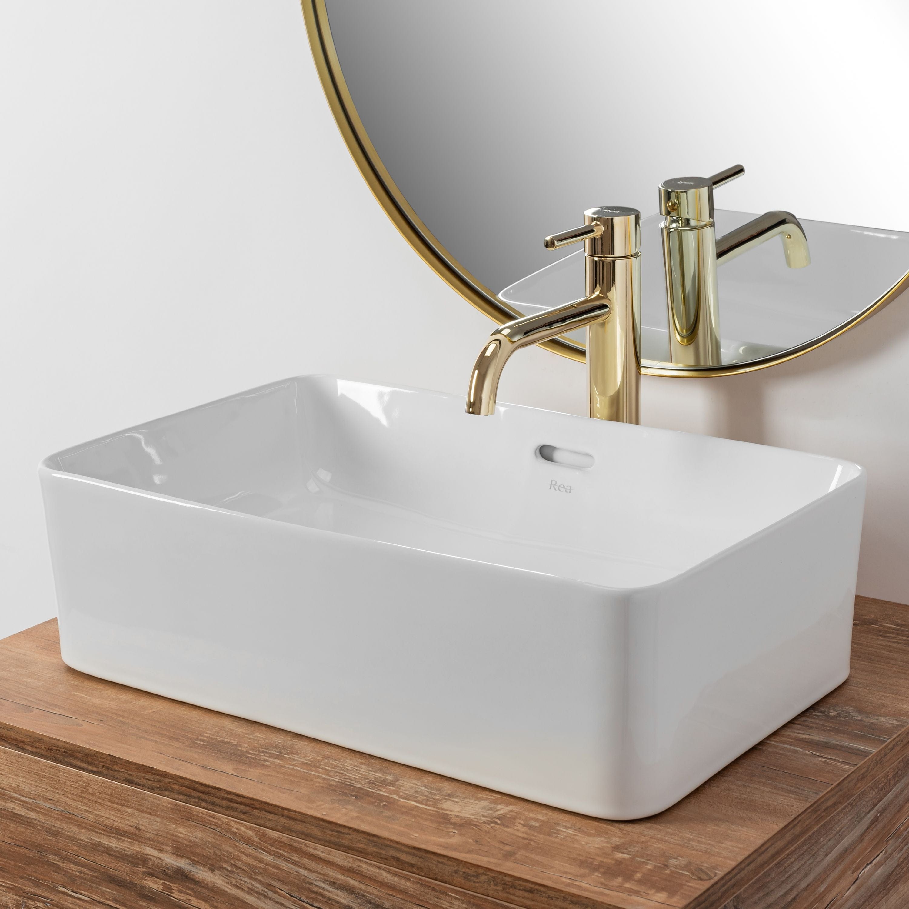 Lavoar pe blat ceramic Rea Berta 48  , latime de 31.5  cm,  alb