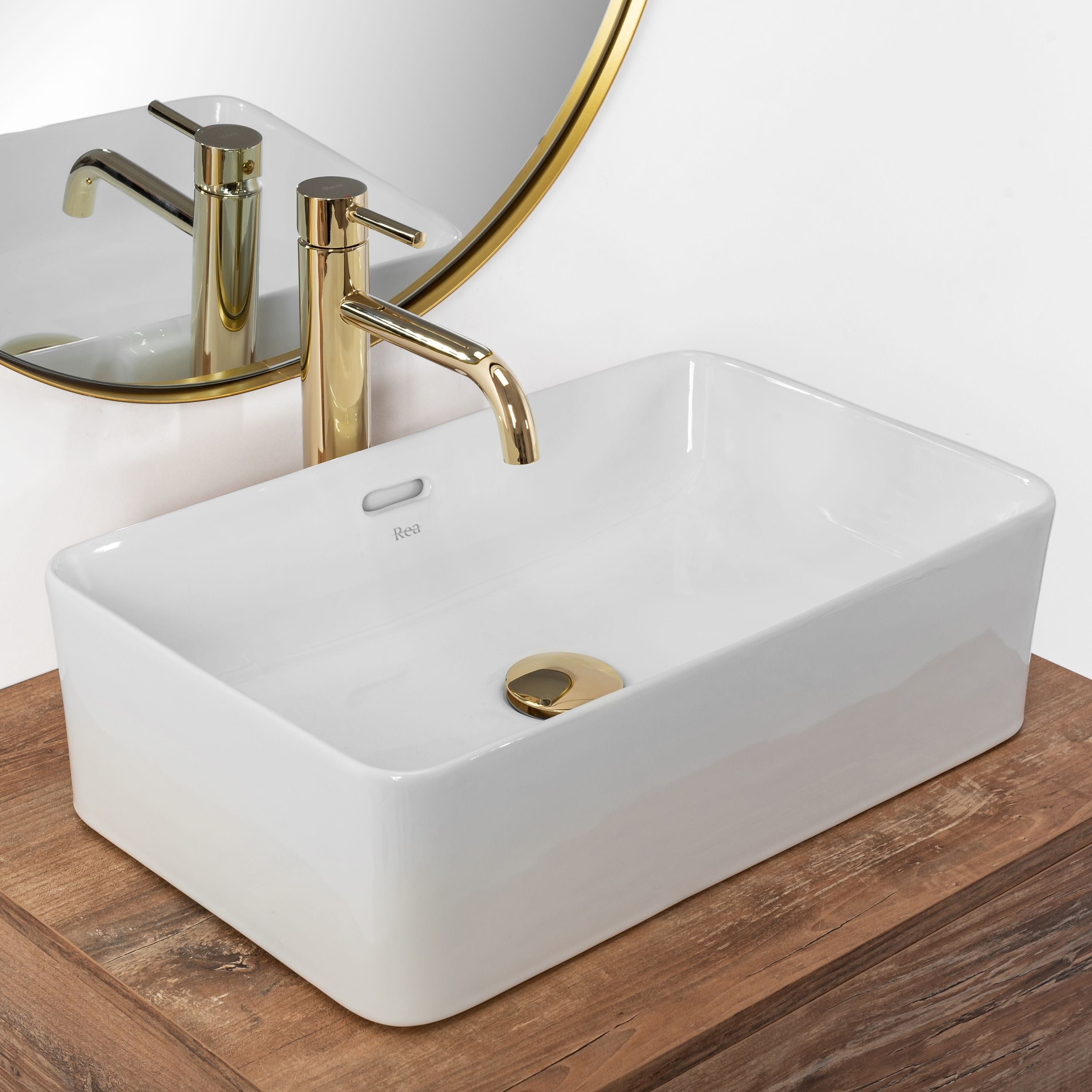 Lavoar pe blat ceramic Rea Berta 48  , latime de 31.5  cm,  alb