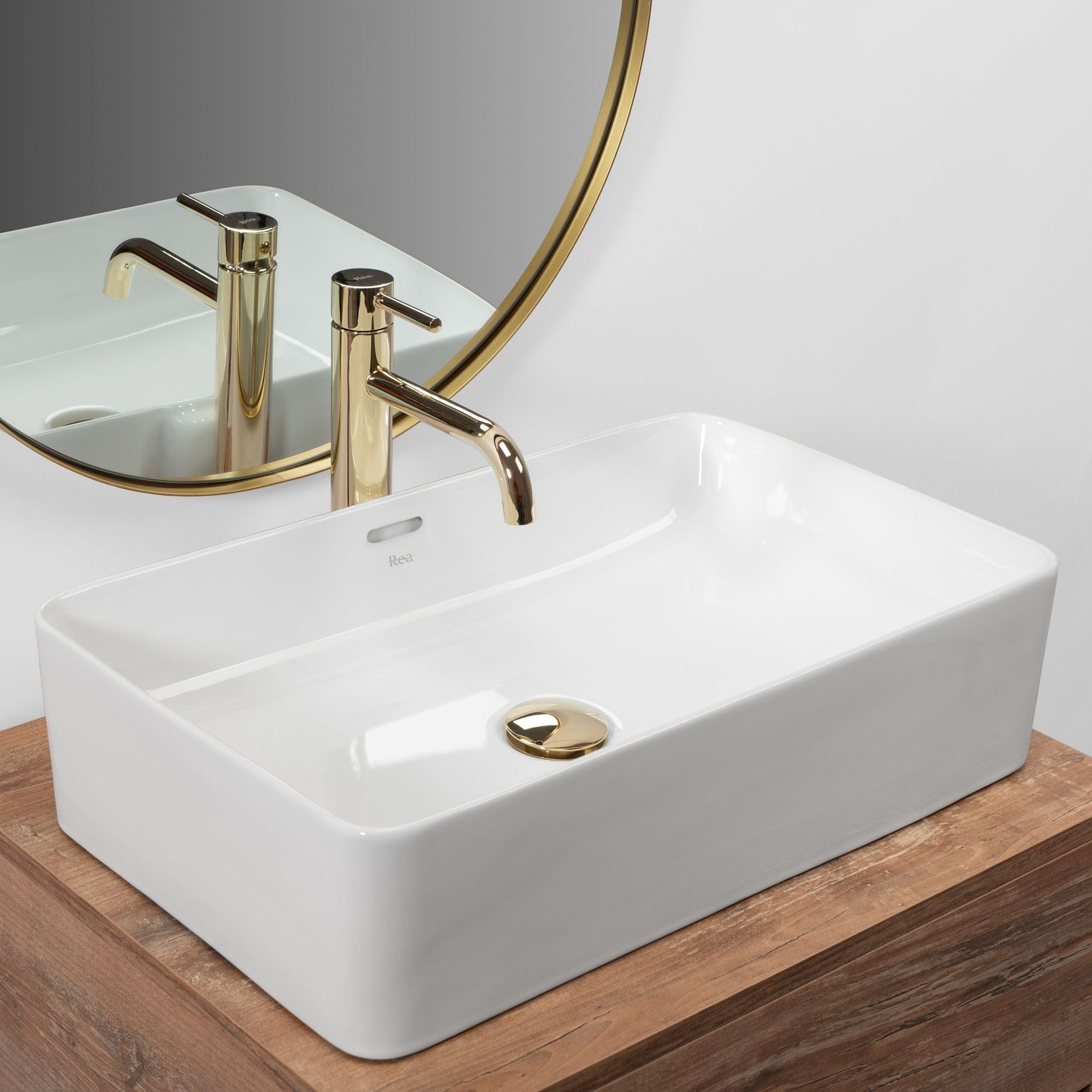 Lavoar pe blat ceramic Rea Berta 55  , latime de 35.5  cm,  alb