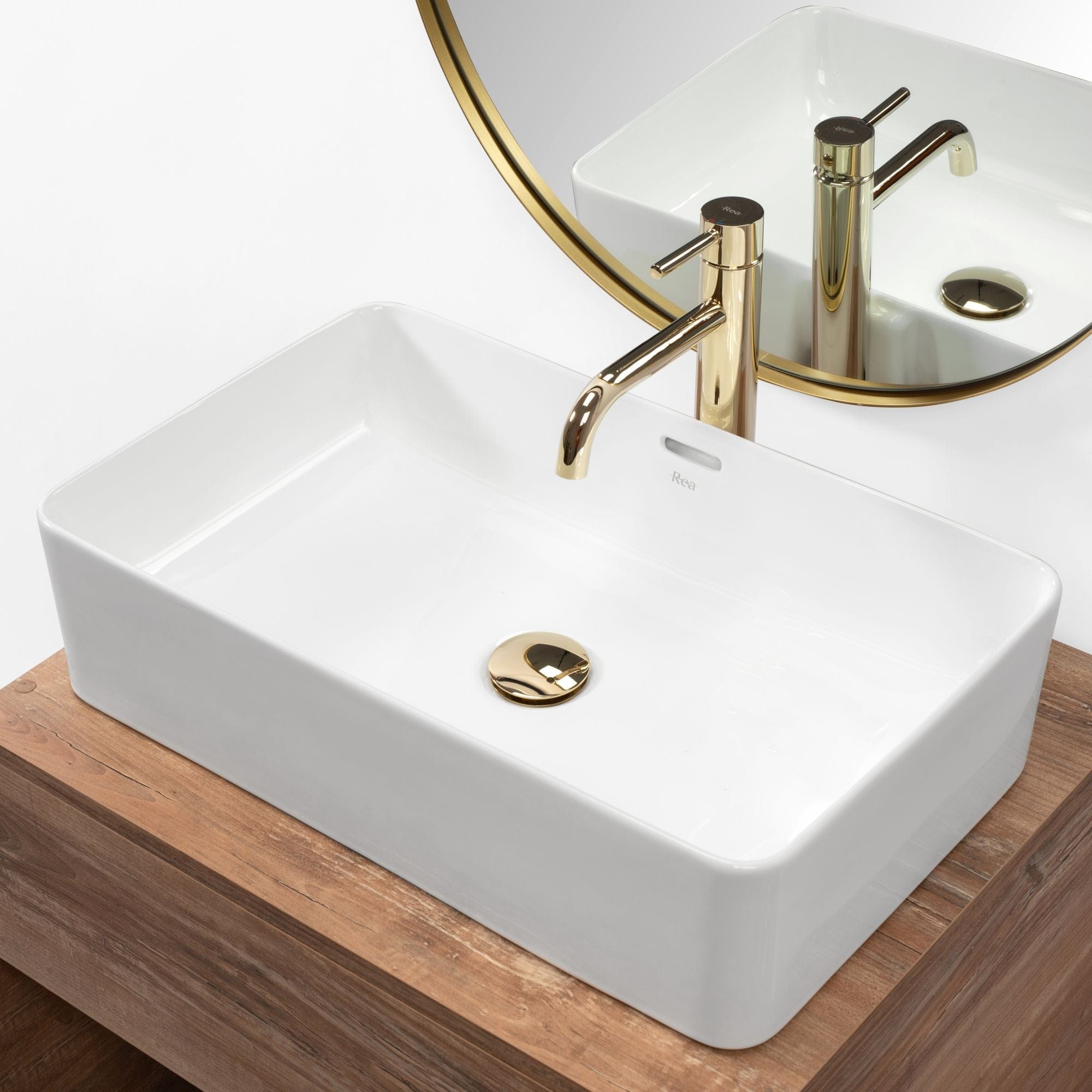 Lavoar pe blat ceramic Rea Berta 55  , latime de 35.5  cm,  alb