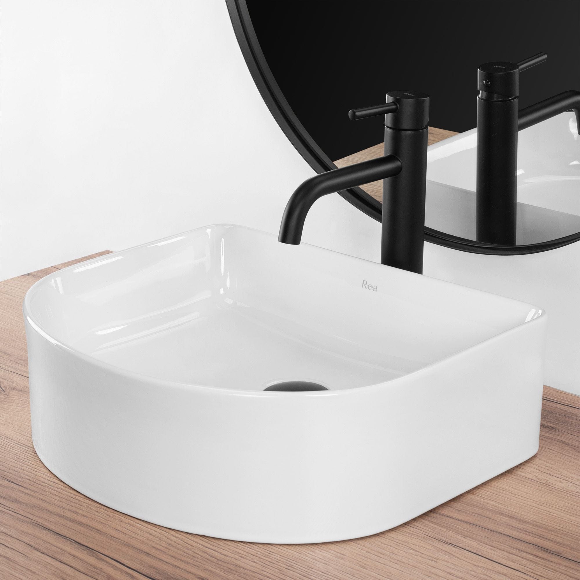 Lavoar pe blat ceramic Rea Clara  , latime de 40  cm,  alb