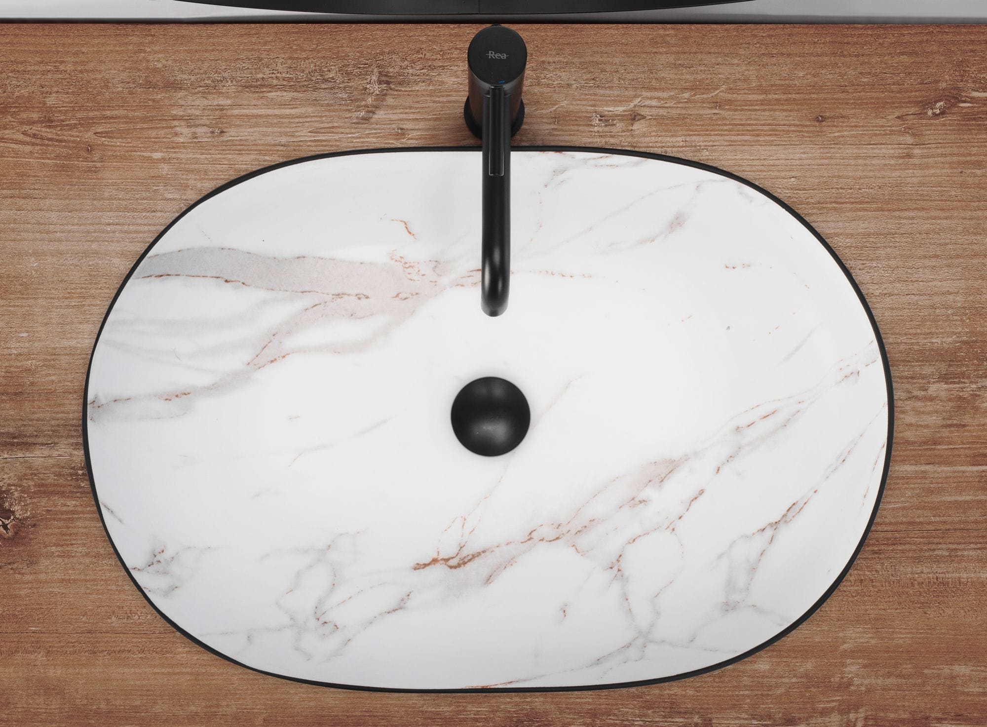 Lavoar pe blat ceramic Rea Cleo Black , latime de 41 cm, negru mat