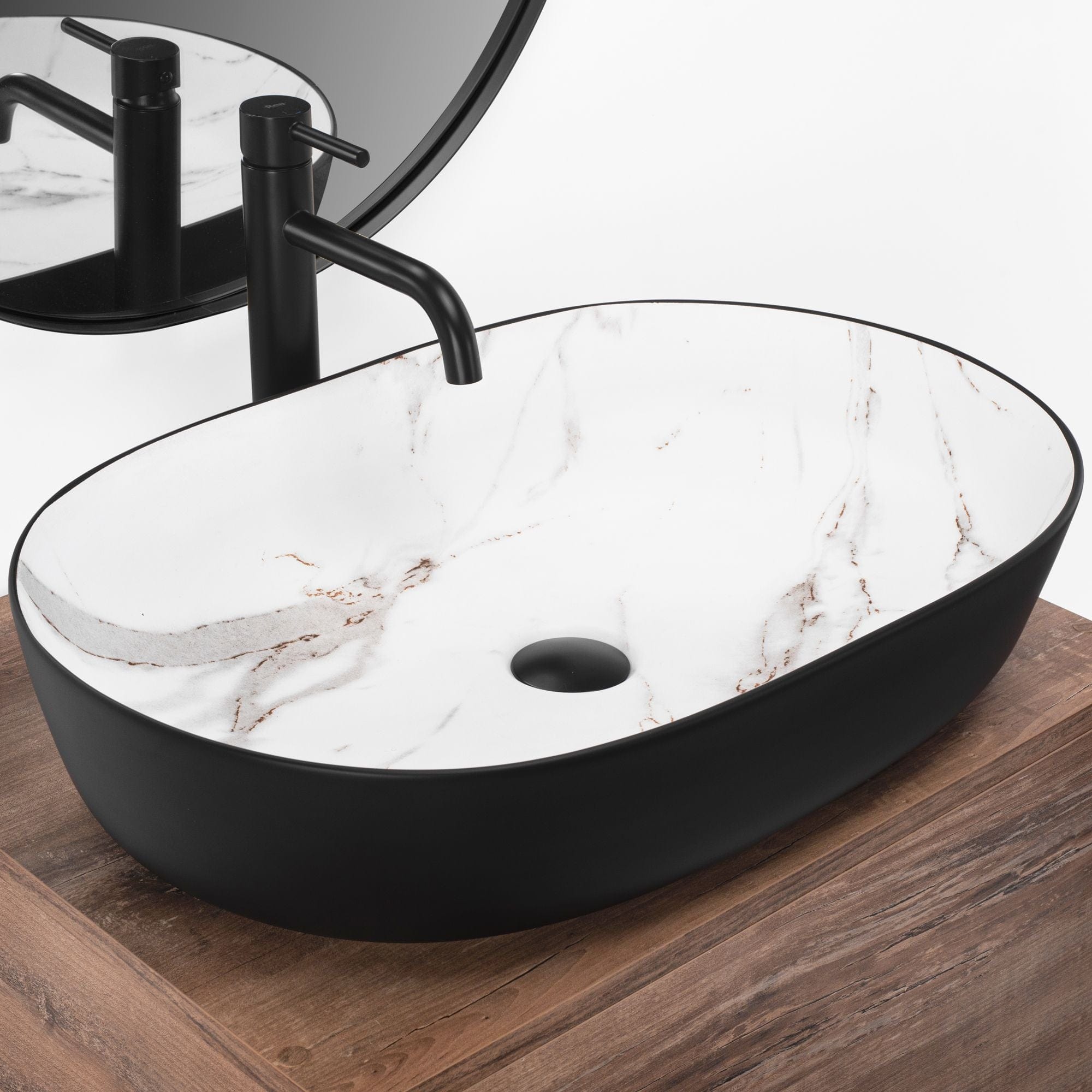 Lavoar pe blat ceramic Rea Cleo Black , latime de 41 cm, negru mat