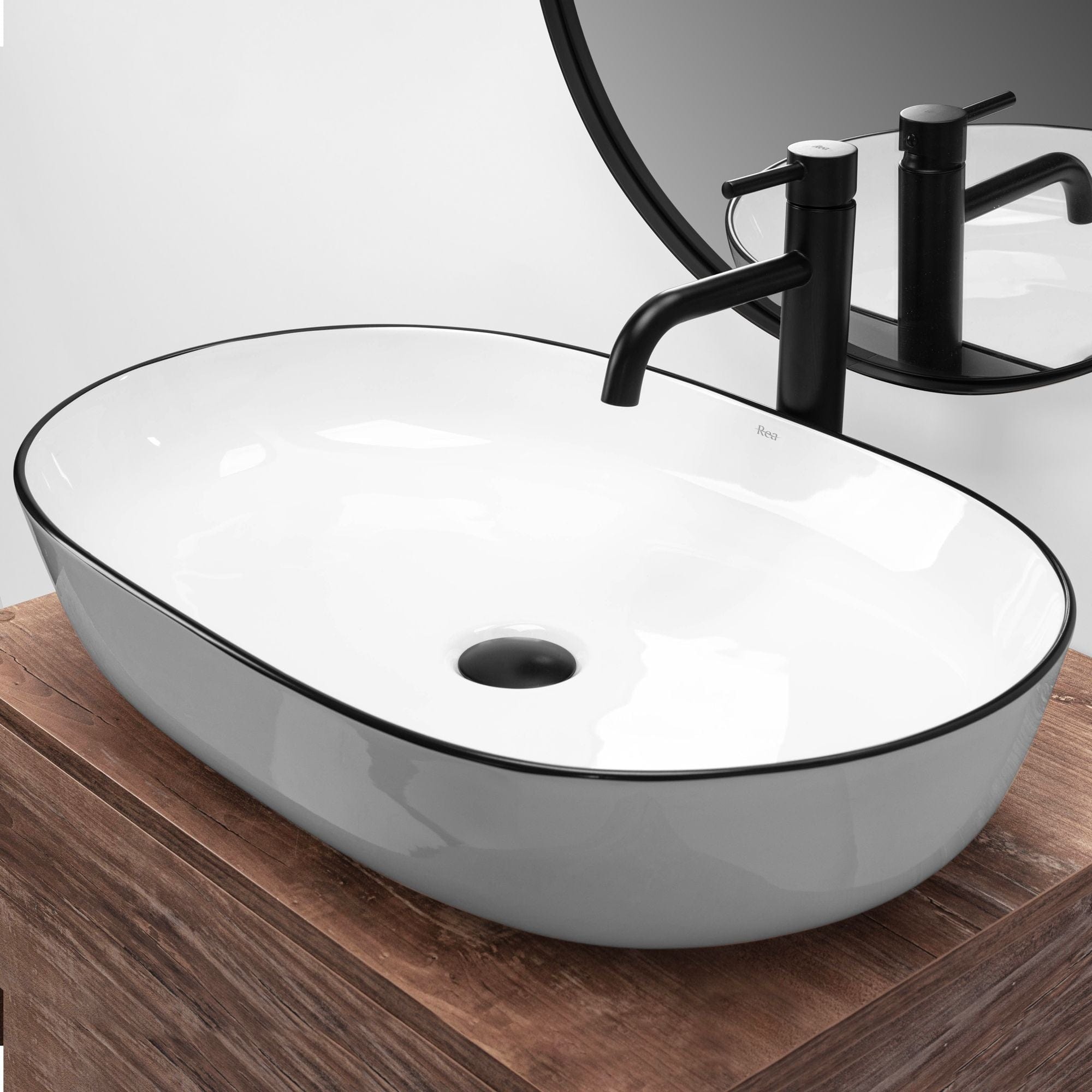 Lavoar pe blat ceramic Rea Cleo , latime de 41 cm, alb