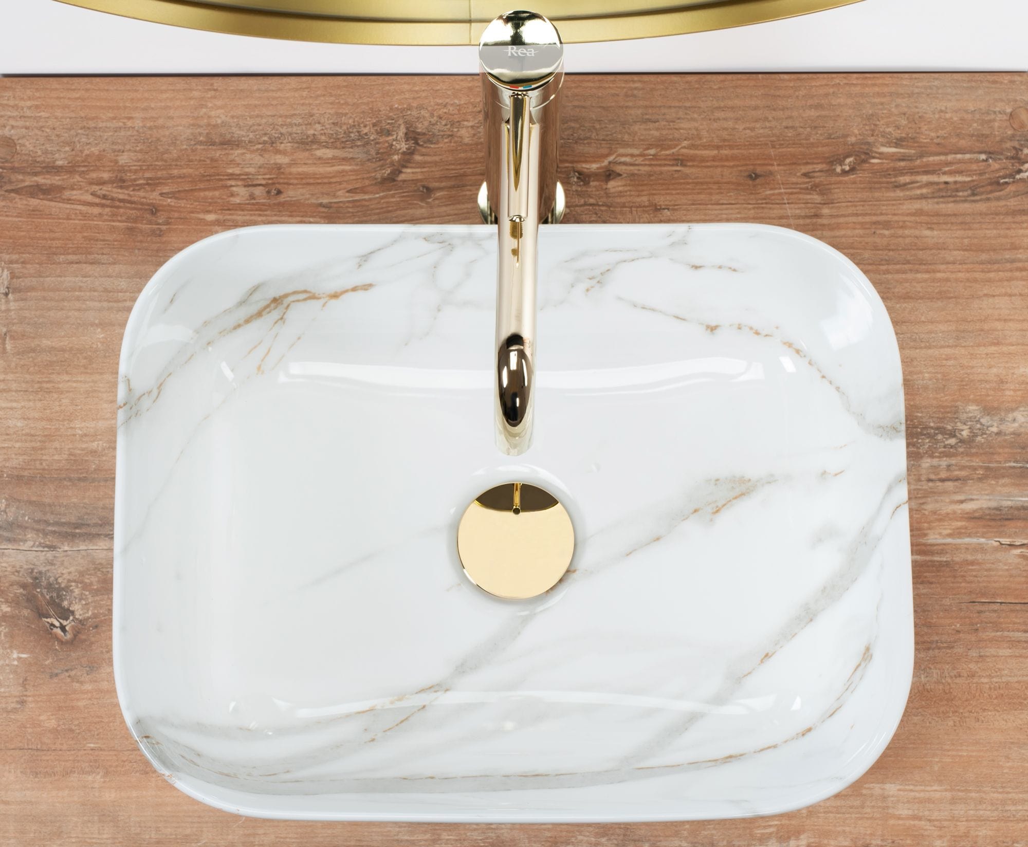 Lavoar pe blat ceramic Rea Demi Mini Aiax , latime de 30.5 cm, imitatie piatra