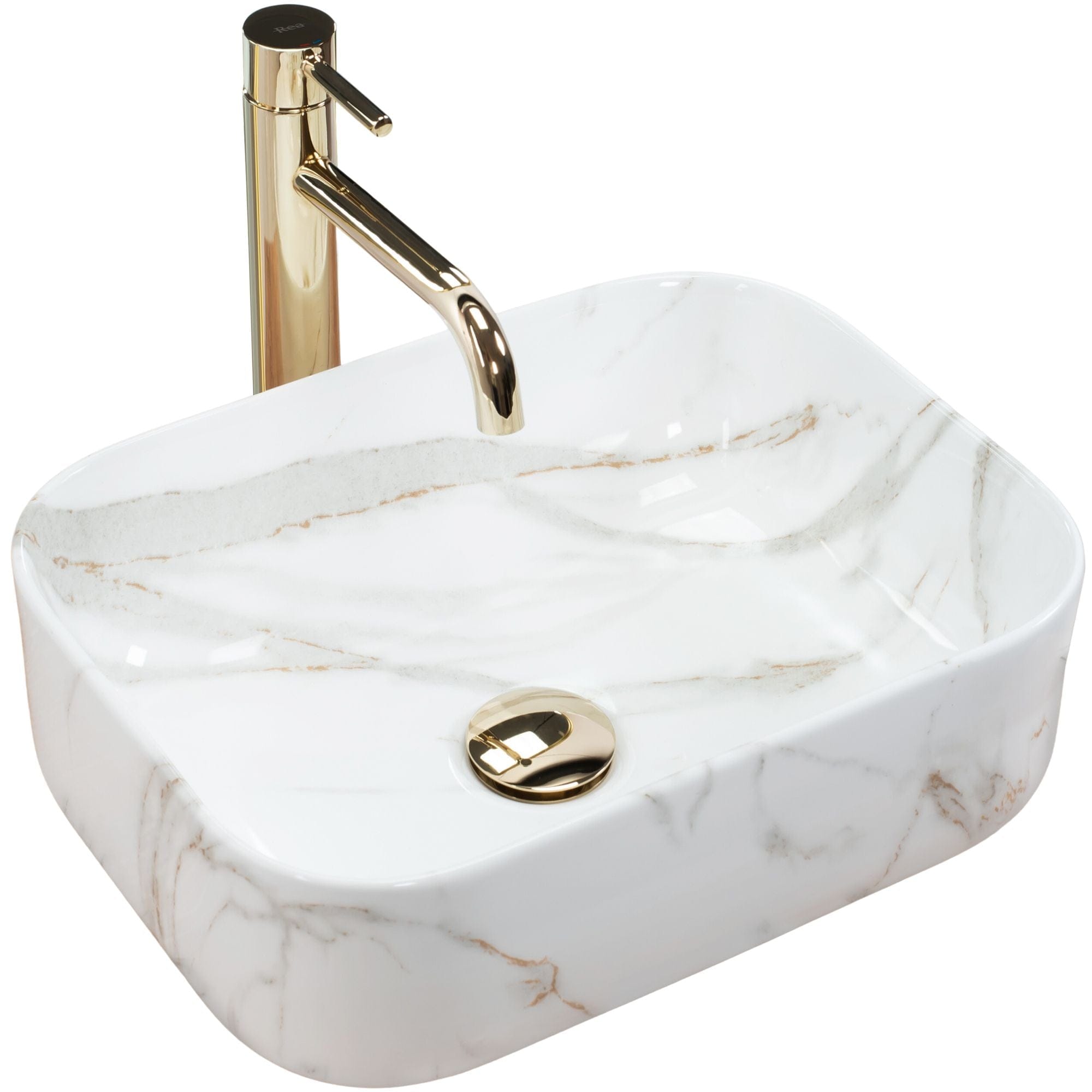 Lavoar pe blat ceramic Rea Demi Mini Aiax , latime de 30.5 cm, imitatie piatra
