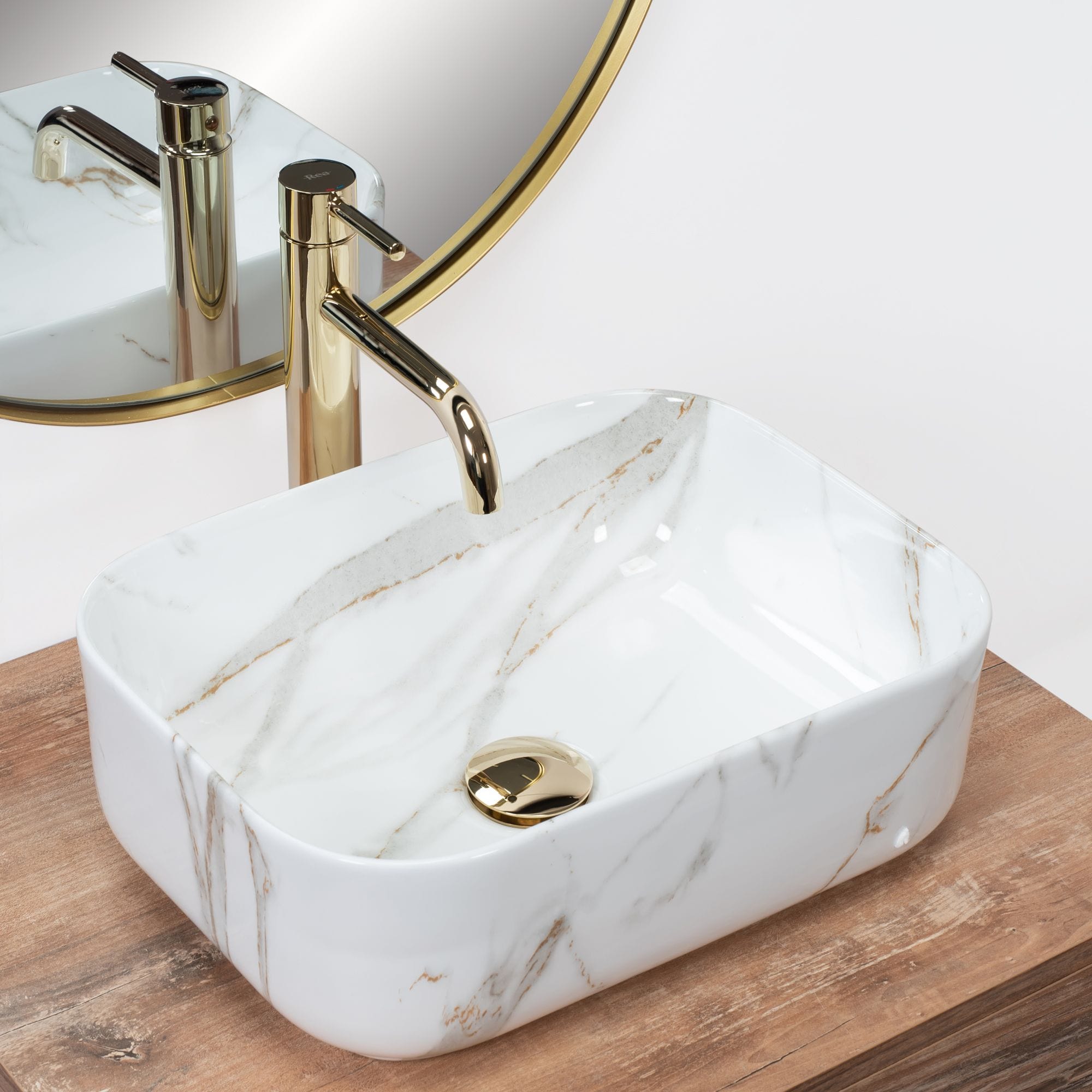 Lavoar pe blat ceramic Rea Demi Mini Aiax , latime de 30.5 cm, imitatie piatra
