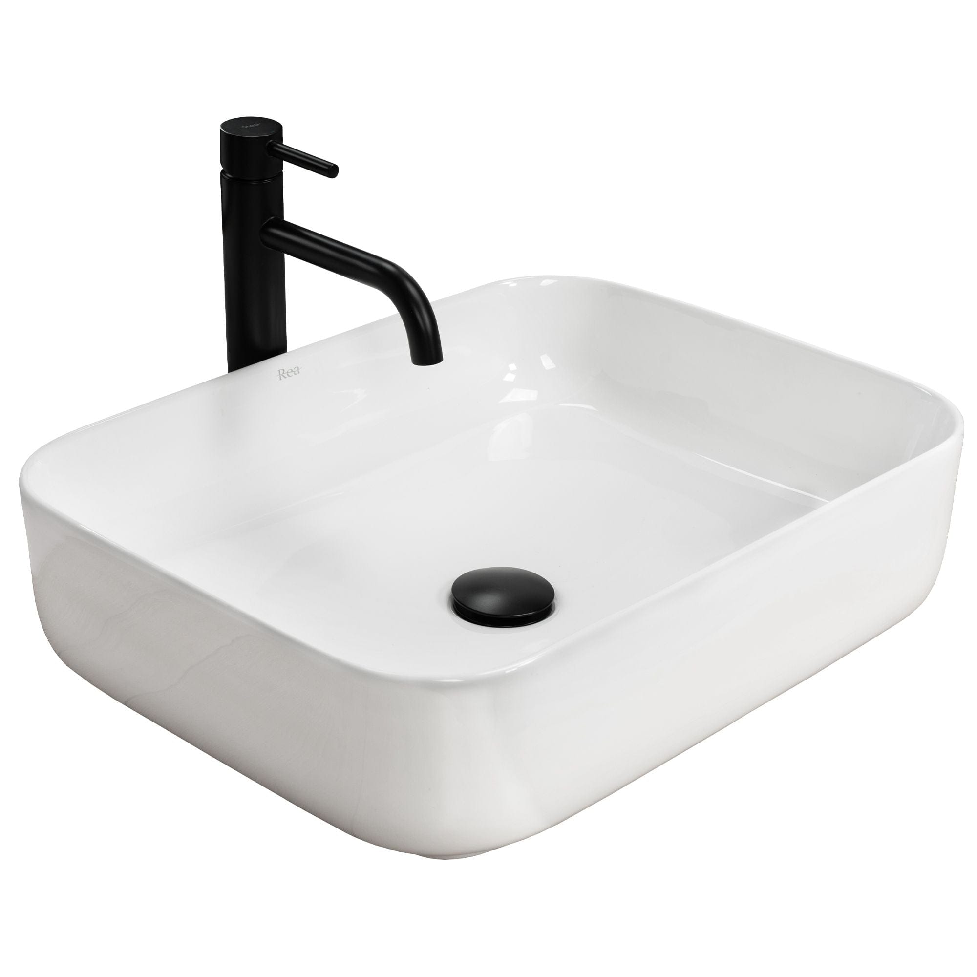 Lavoar pe blat ceramic Rea Demi Slim , latime de 39 cm, alb
