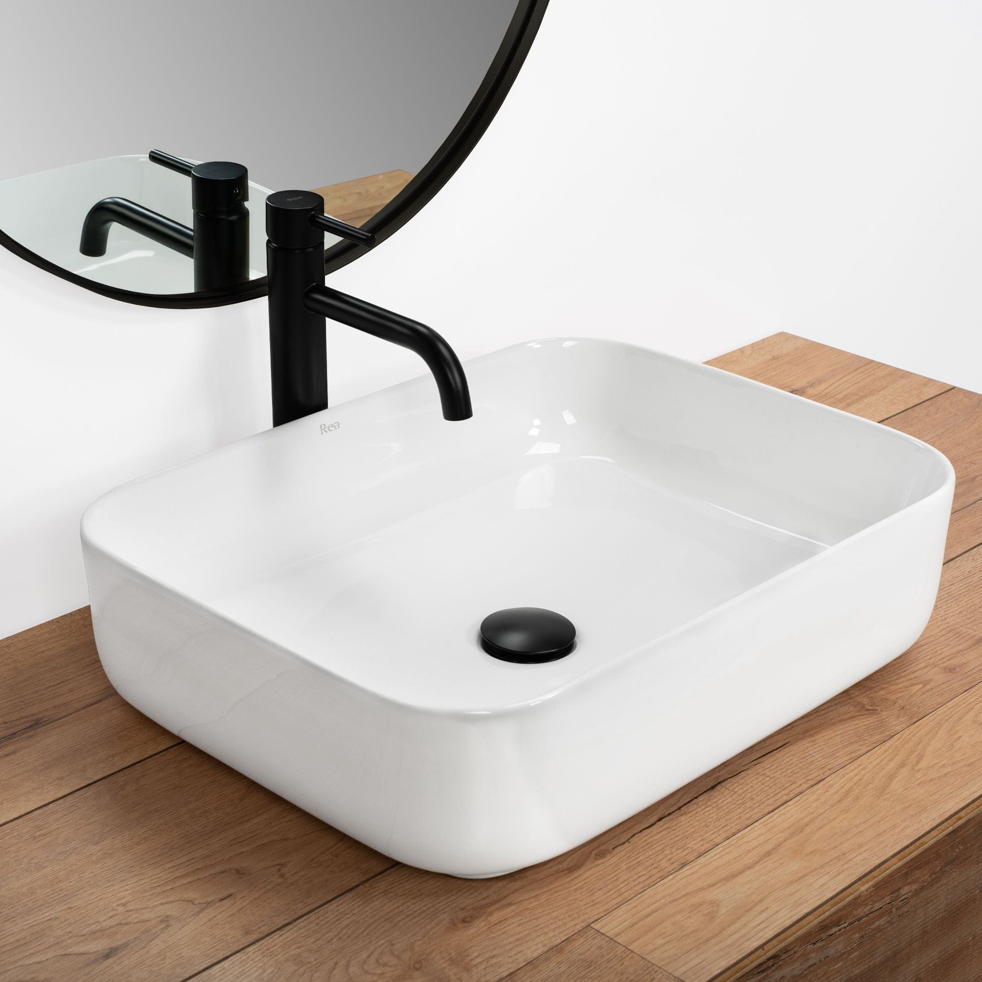 Lavoar pe blat ceramic Rea Demi Slim , latime de 39 cm, alb