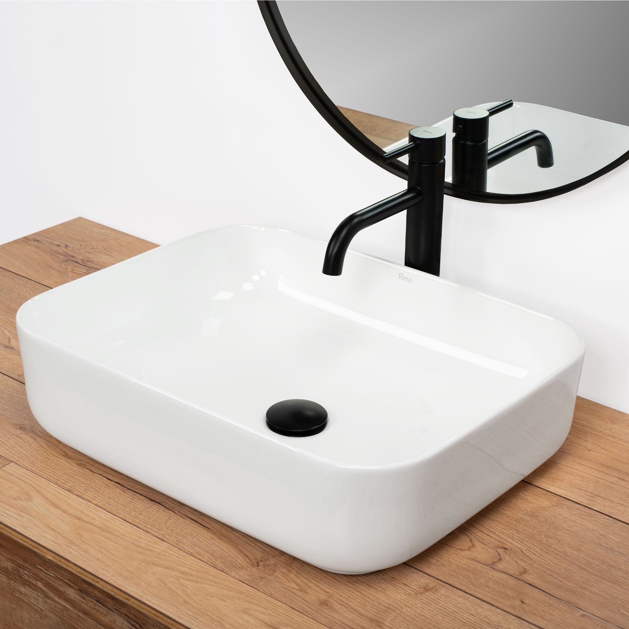 Lavoar pe blat ceramic Rea Demi Slim , latime de 39 cm, alb