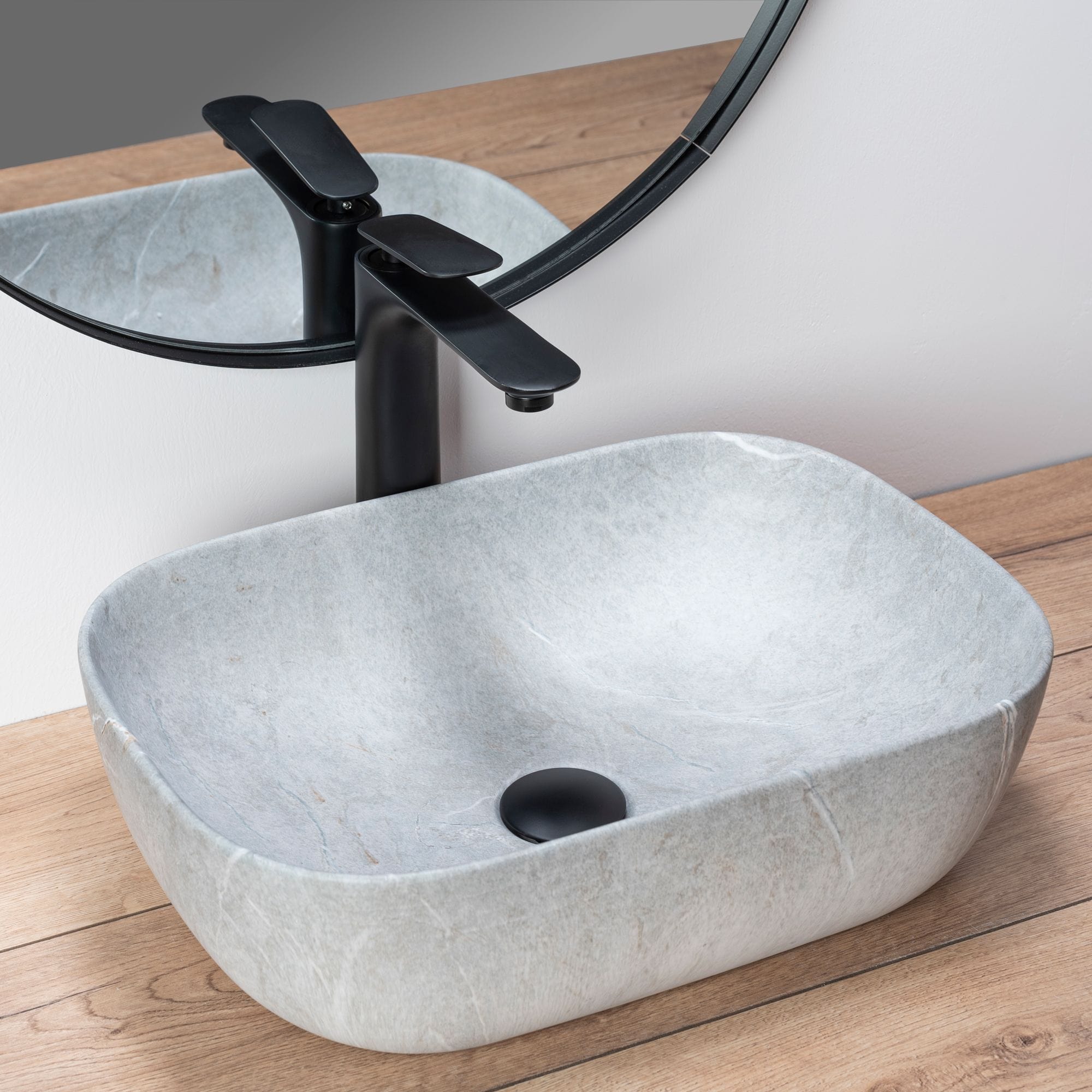 Lavoar pe blat ceramic Rea Livia  , latime de 33.5 cm,  gri