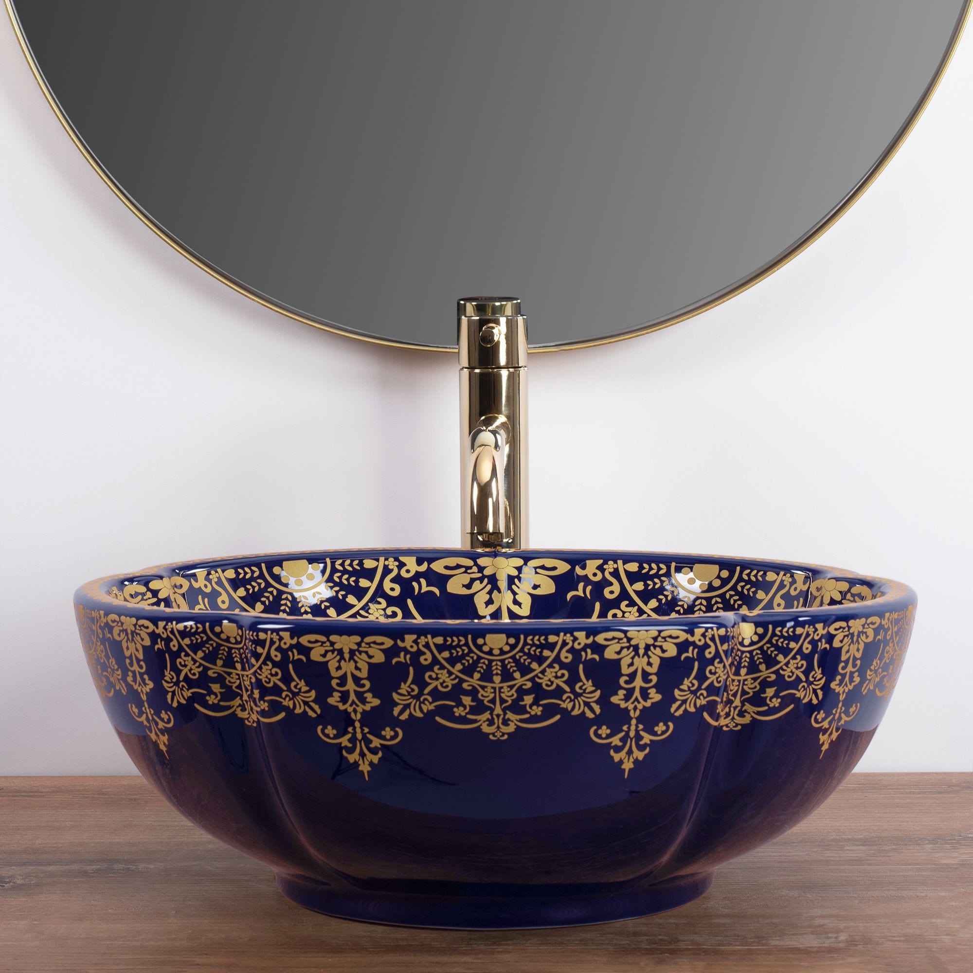 Lavoar pe blat ceramic Rea Marina Blue, latime de 42.5 cm, albastru aurit