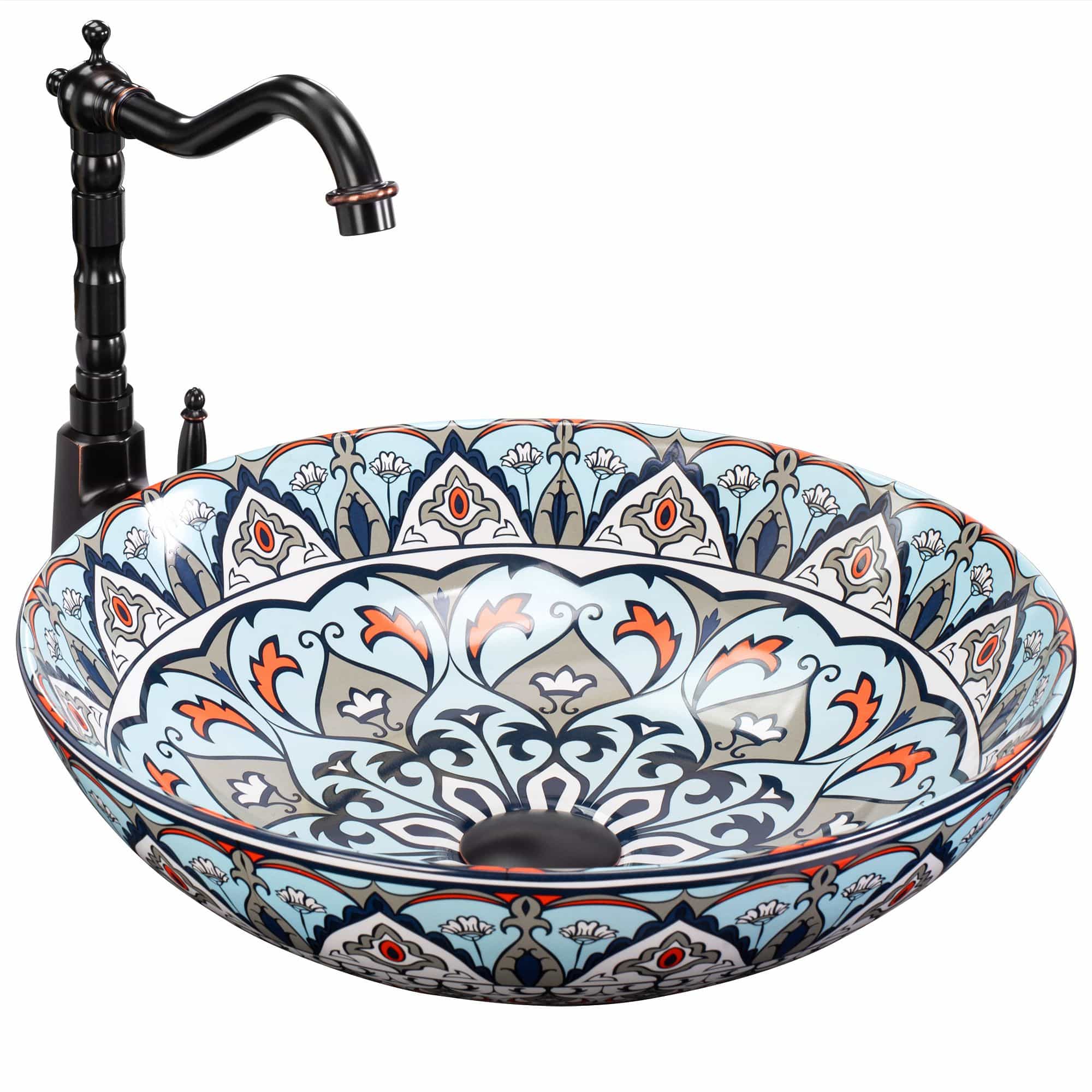 Lavoar pe blat ceramic Rea Mexico, latime de 40 cm, albastru aurit