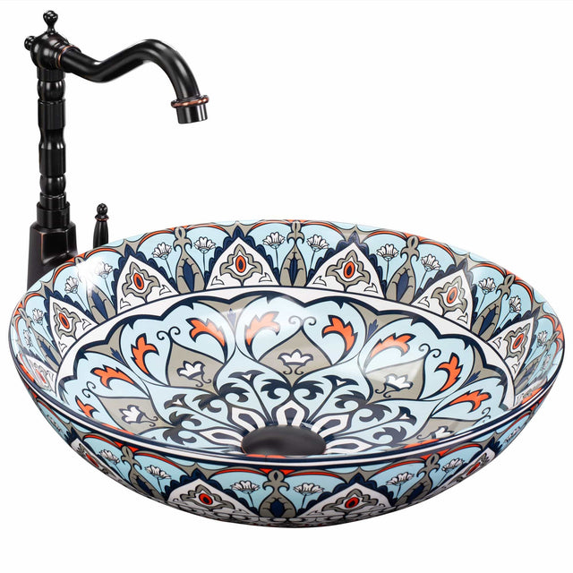 Lavoar pe blat ceramic Rea Mexico, latime de 40 cm, albastru aurit
