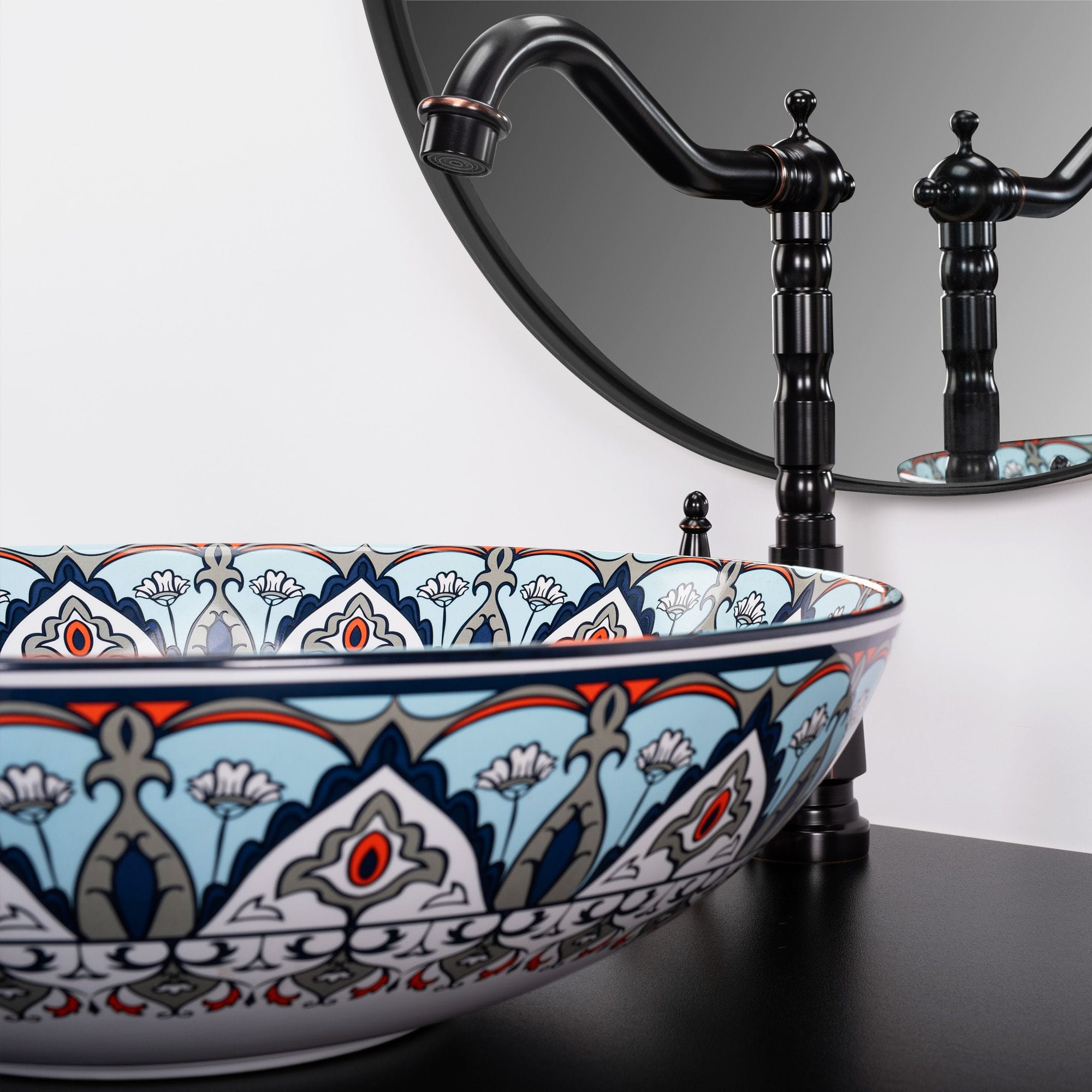 Lavoar pe blat ceramic Rea Mexico, latime de 40 cm, albastru aurit